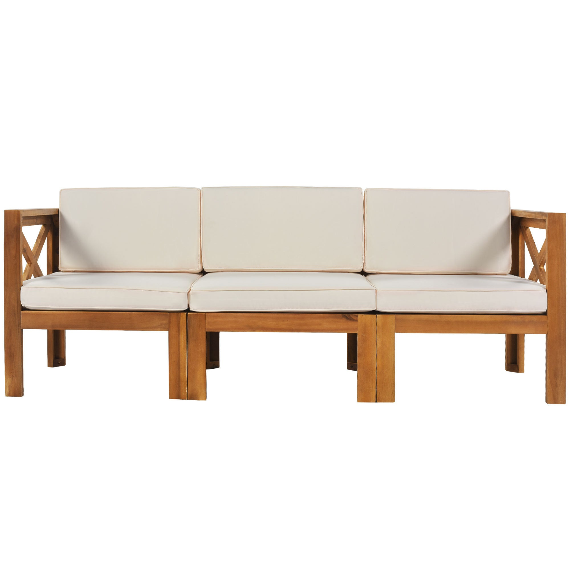 Patio Furntiure Sets | Outdoor Backyard Patio Wood 5-Piece Sectional Sofa Seating Group Set with Cushions, Natural Finish+ Beige Cushions | casafoyer.myshopify.com