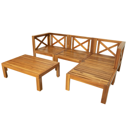 Patio Furntiure Sets | Outdoor Backyard Patio Wood 5-Piece Sectional Sofa Seating Group Set with Cushions, Natural Finish+ Beige Cushions | casafoyer.myshopify.com