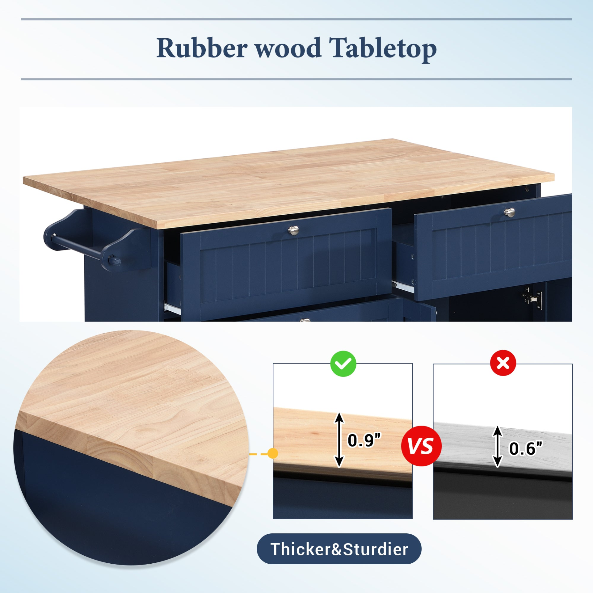 Dining Table | Farmhouse Kitchen Island Set with Drop Leaf and 2 Seatings, Dining Table Set with Storage Cabinet, Drawers and Towel Rack, Blue+Black+Brown | casafoyer.myshopify.com