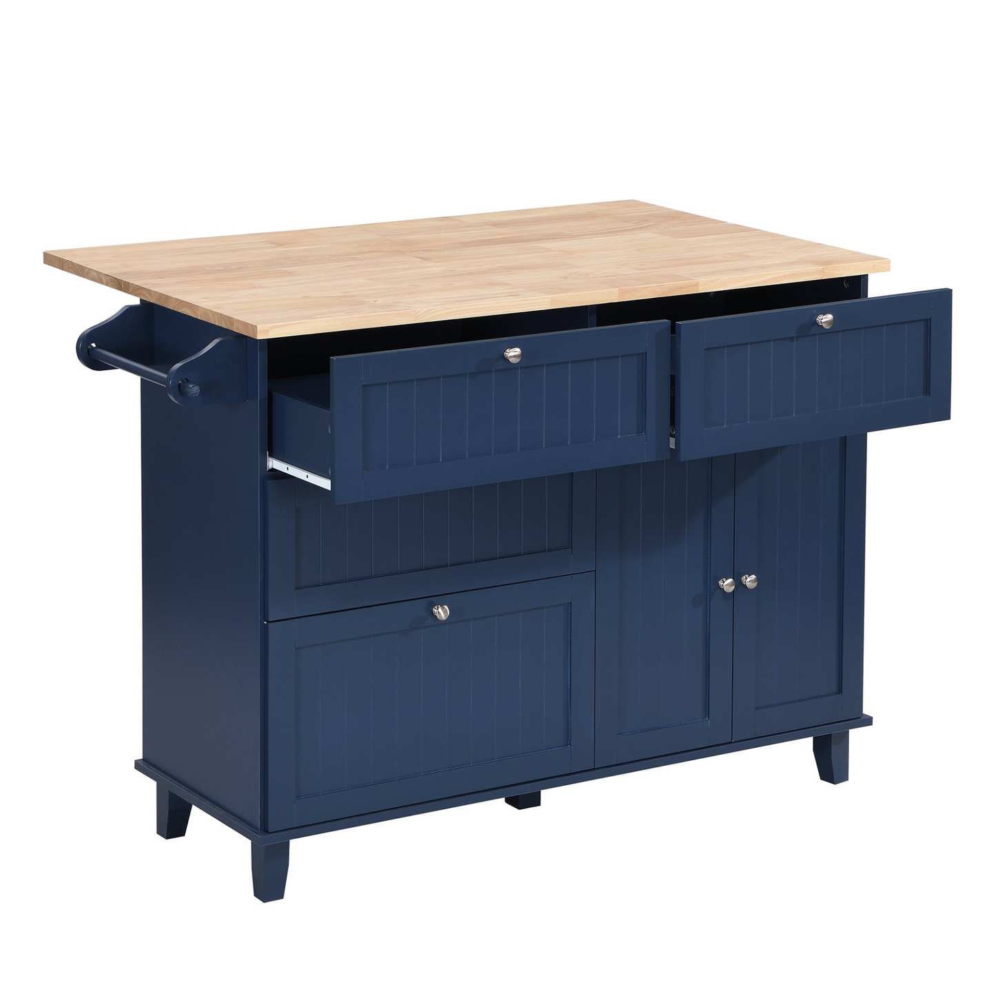 Dining Table | Farmhouse Kitchen Island Set with Drop Leaf and 2 Seatings, Dining Table Set with Storage Cabinet, Drawers and Towel Rack, Blue+Black+Brown | casafoyer.myshopify.com