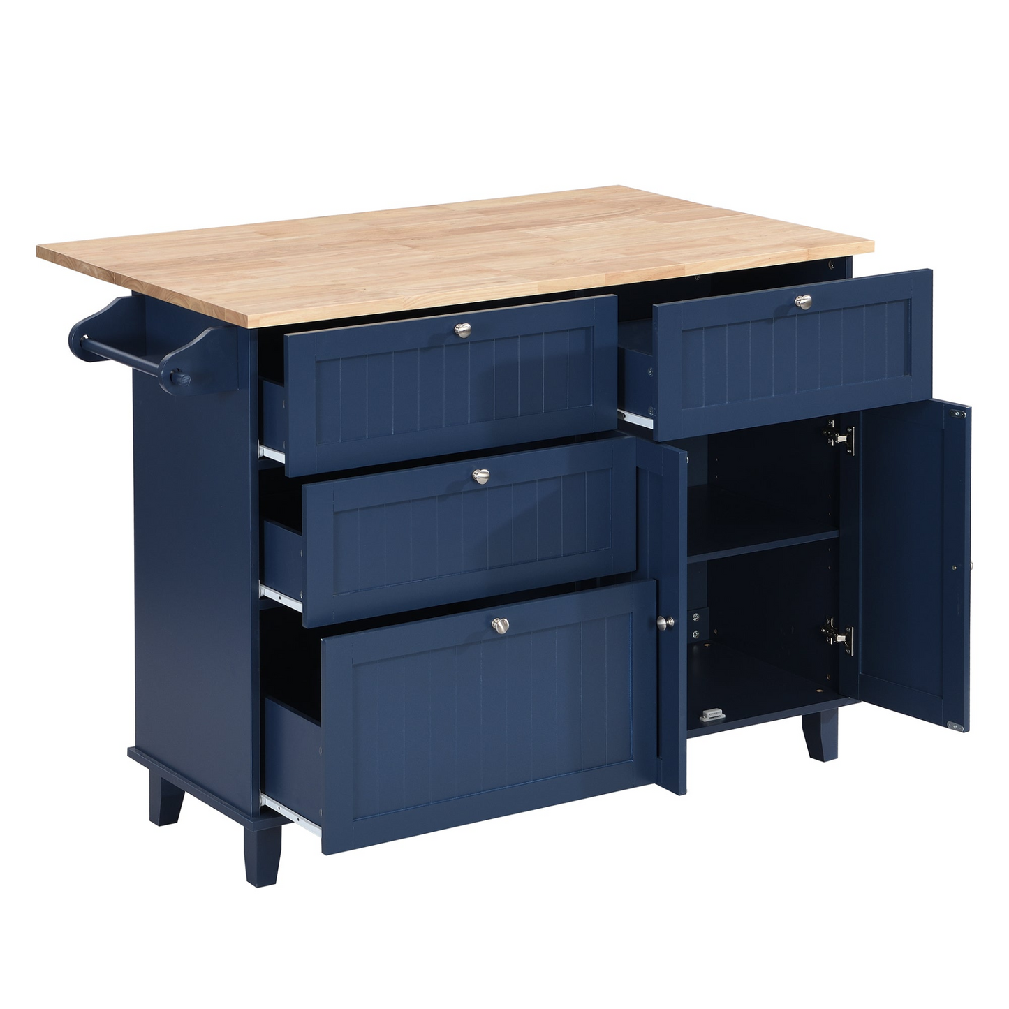 Dining Table | Farmhouse Kitchen Island Set with Drop Leaf and 2 Seatings, Dining Table Set with Storage Cabinet, Drawers and Towel Rack, Blue+Black+Brown | casafoyer.myshopify.com