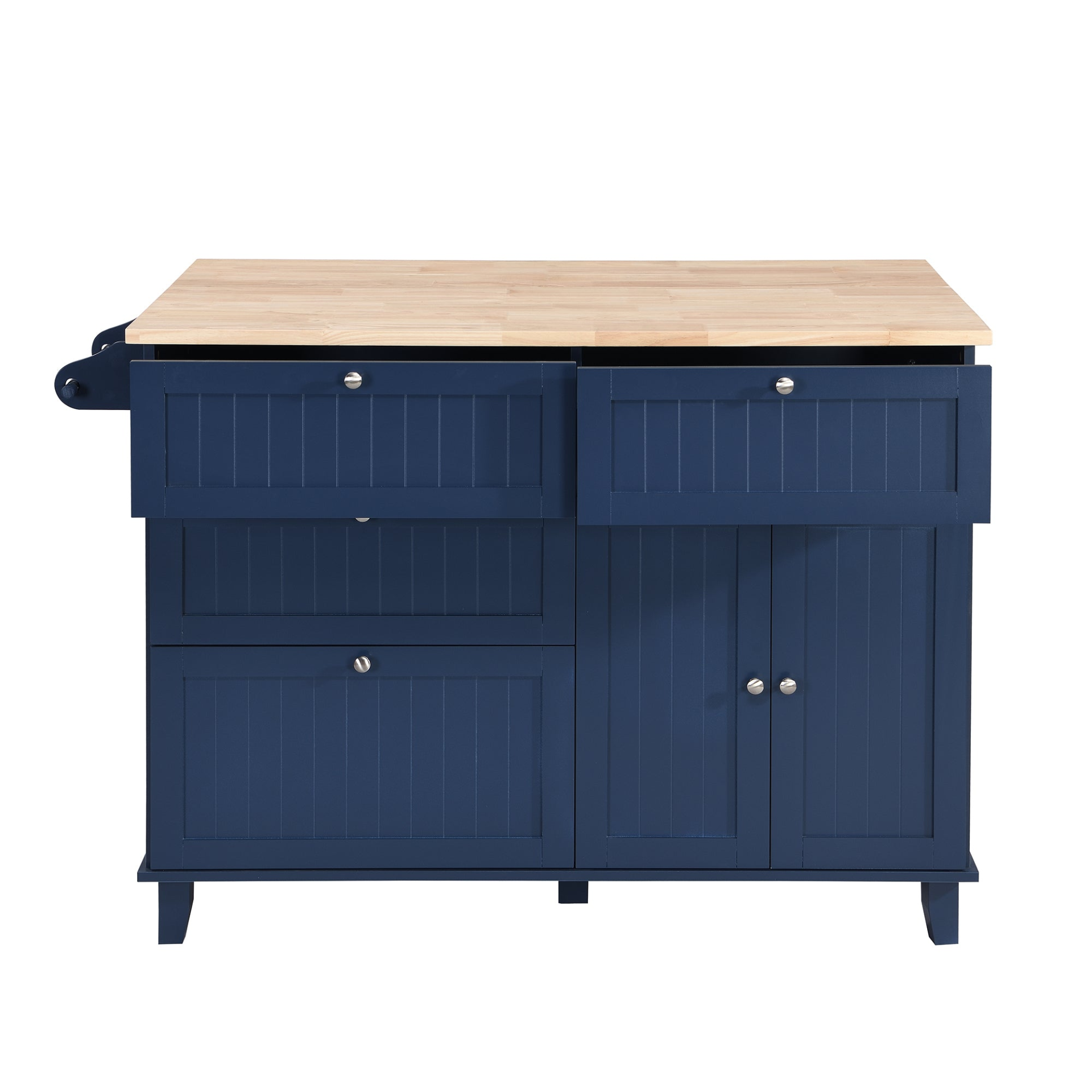 Dining Table | Farmhouse Kitchen Island Set with Drop Leaf and 2 Seatings, Dining Table Set with Storage Cabinet, Drawers and Towel Rack, Blue+Black+Brown | casafoyer.myshopify.com