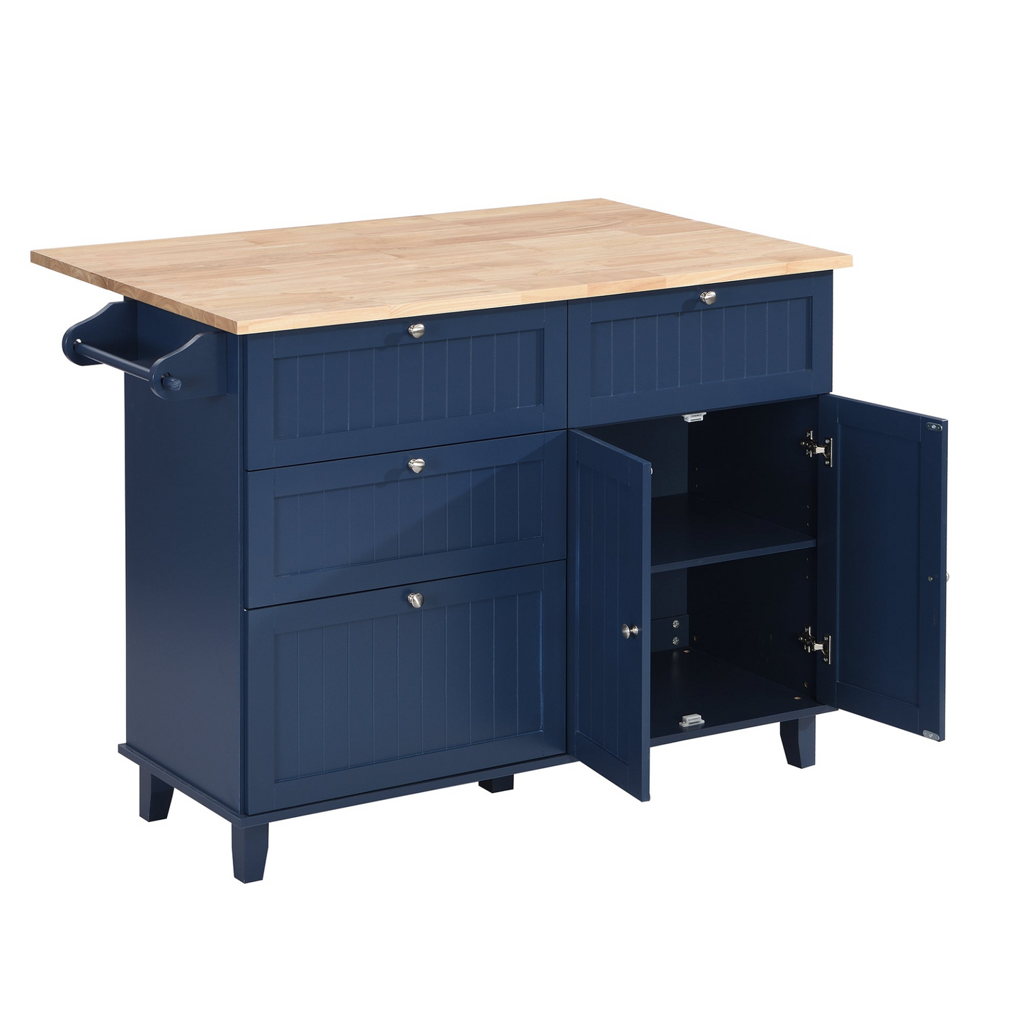 Dining Table | Farmhouse Kitchen Island Set with Drop Leaf and 2 Seatings, Dining Table Set with Storage Cabinet, Drawers and Towel Rack, Blue+Black+Brown | casafoyer.myshopify.com