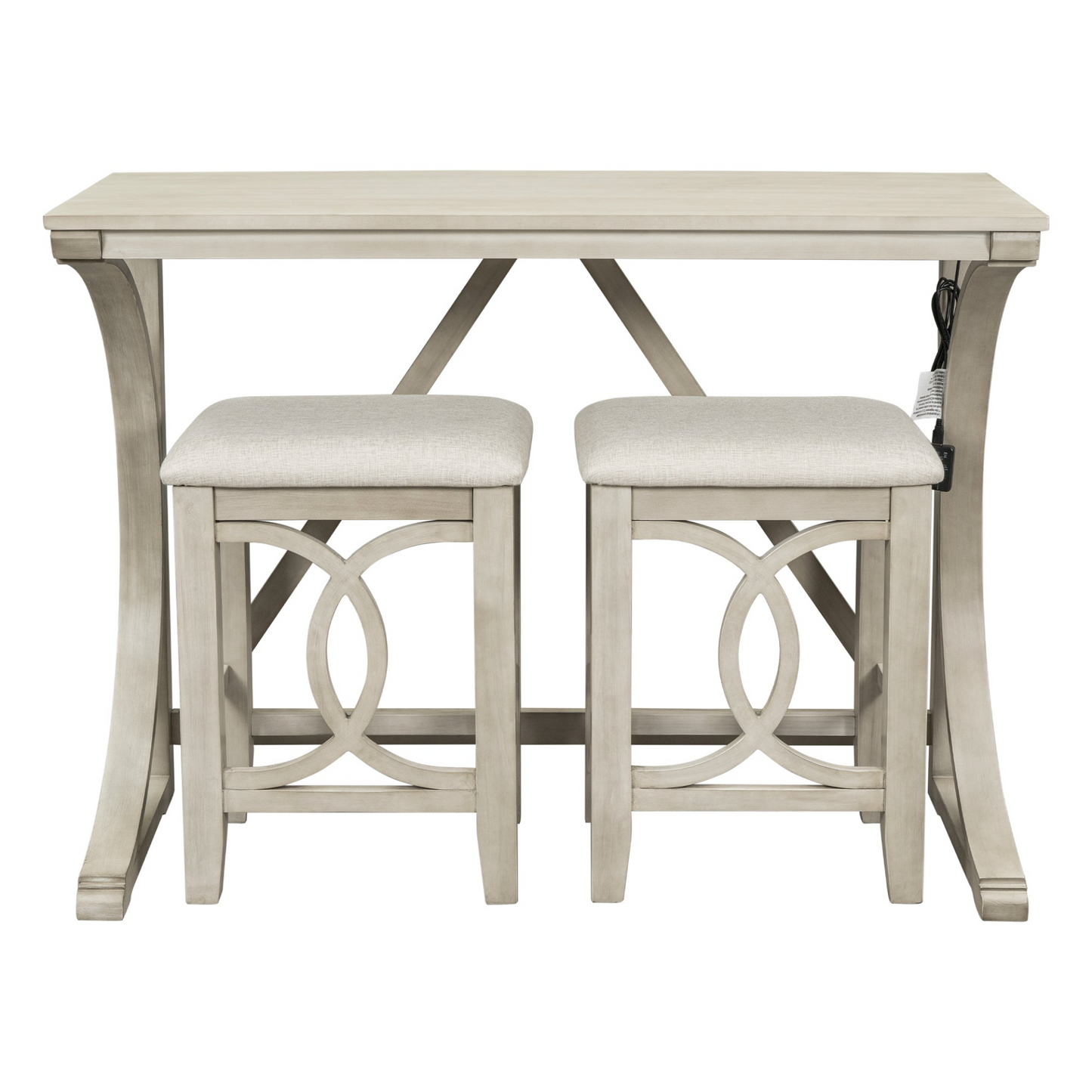 Dining Table | Farmhouse 3-Piece Counter Height Dining Table Set with USB Port and Upholstered Stools,Cream | casafoyer.myshopify.com