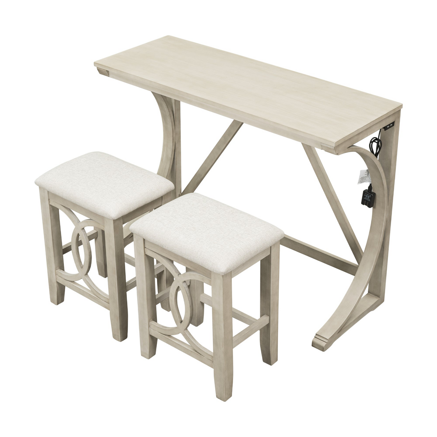 Dining Table | Farmhouse 3-Piece Counter Height Dining Table Set with USB Port and Upholstered Stools,Cream | casafoyer.myshopify.com