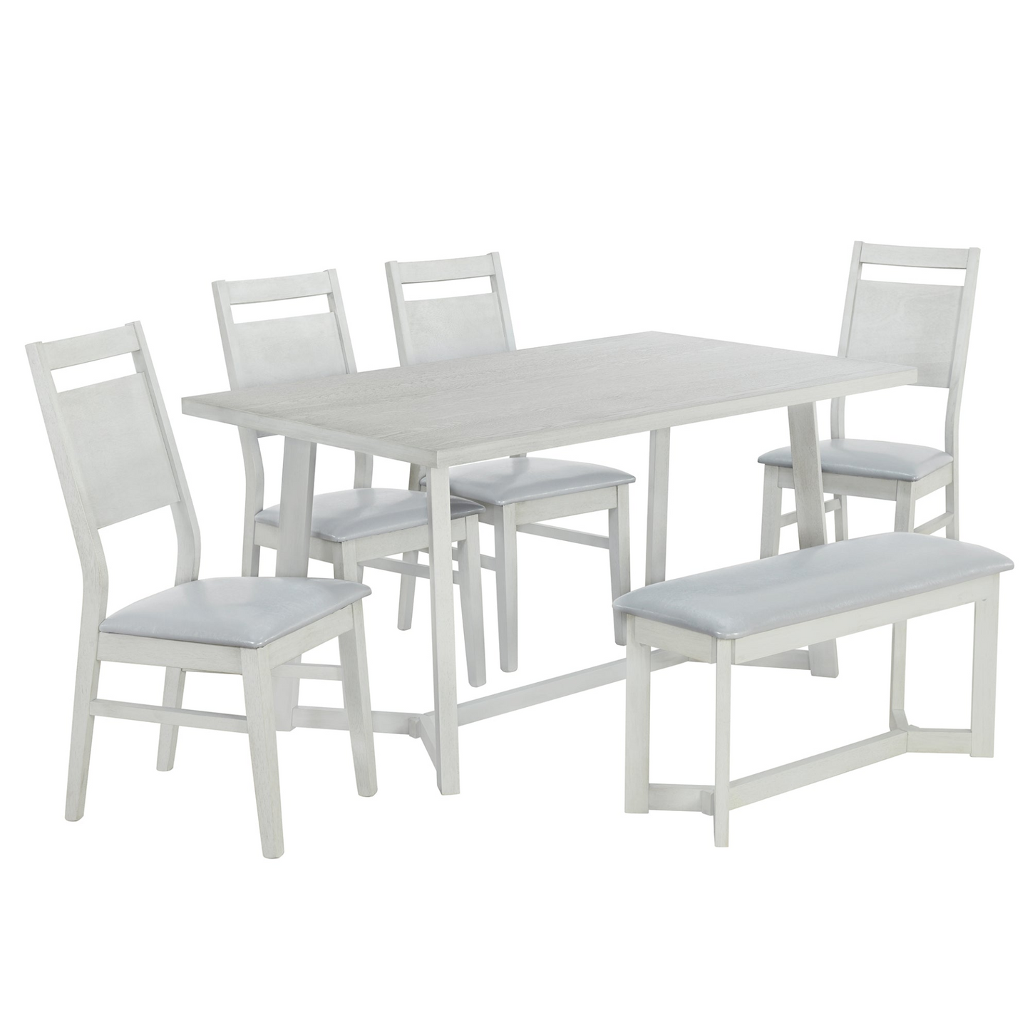 Dining Table | Farmhouse 6-Piece Wood Dining Table Set with 4 Upholstered Chairs and Bench, Gray | casafoyer.myshopify.com