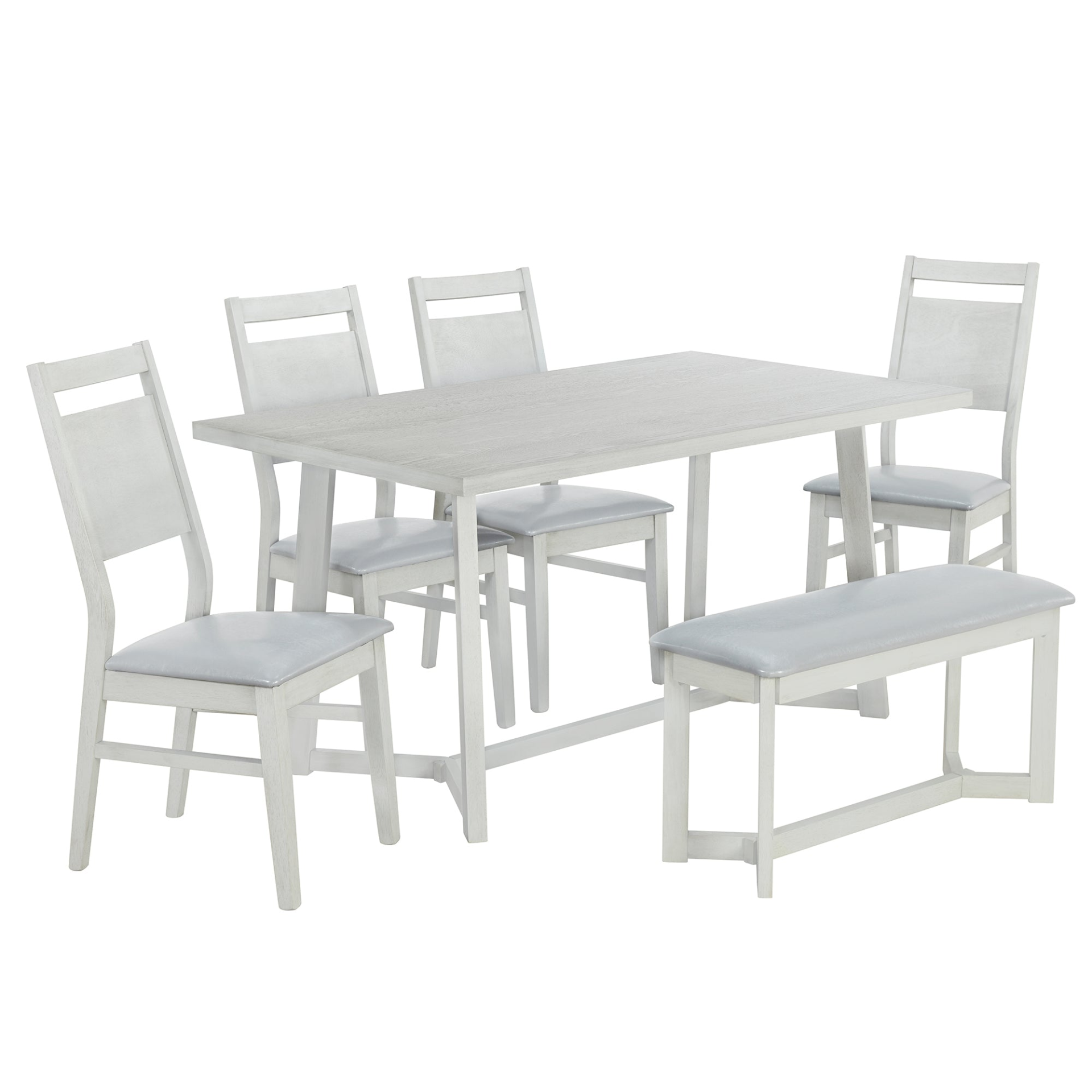 Dining Table | Farmhouse 6-Piece Wood Dining Table Set with 4 Upholstered Chairs and Bench, Gray | casafoyer.myshopify.com