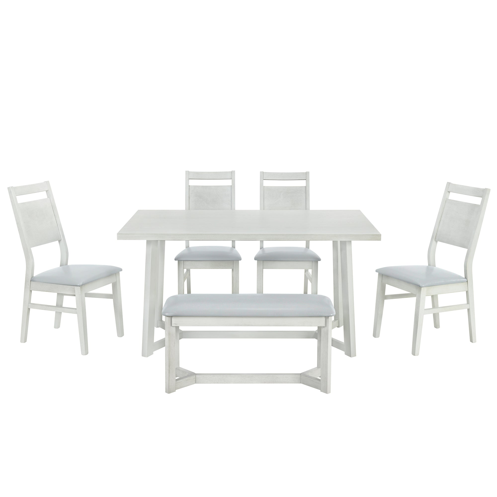 Dining Table | Farmhouse 6-Piece Wood Dining Table Set with 4 Upholstered Chairs and Bench, Gray | casafoyer.myshopify.com