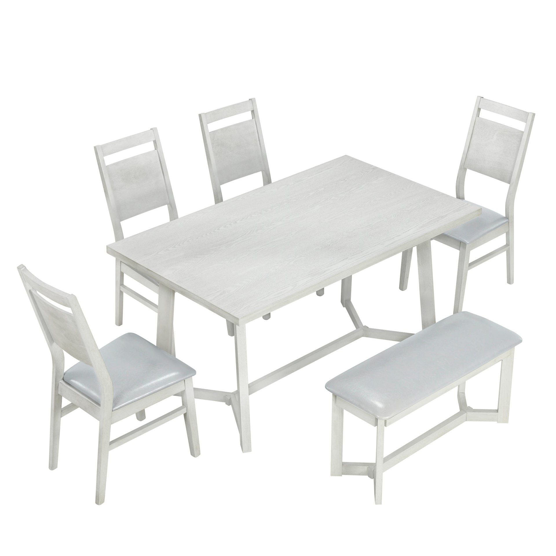 Dining Table | Farmhouse 6-Piece Wood Dining Table Set with 4 Upholstered Chairs and Bench, Gray | casafoyer.myshopify.com