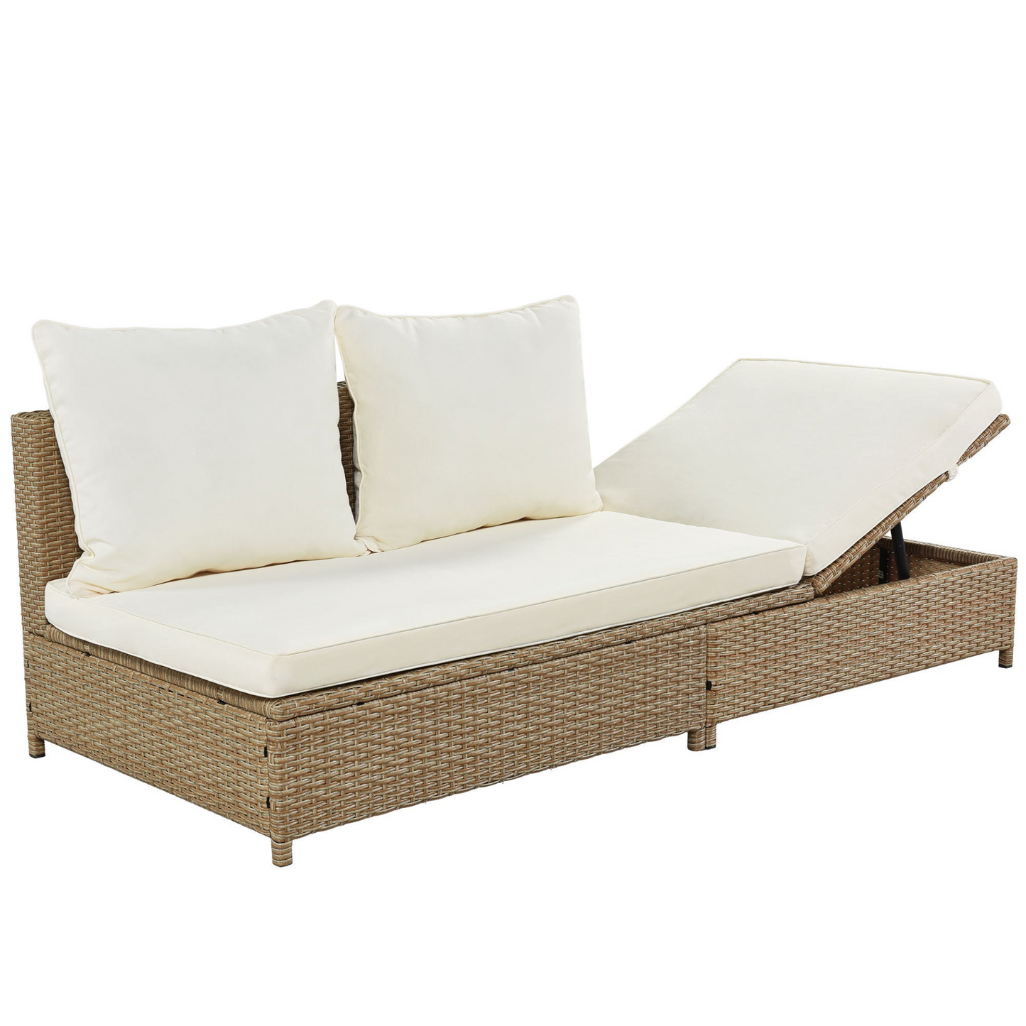 Sofa & Chair sets | Patio 3-Piece Rattan Sofa Set All Weather PE Wicker Sectional Set with Adjustable Chaise Lounge Frame and Tempered Glass Table, Natural Brown+ Beige Cushion | casafoyer.myshopify.com