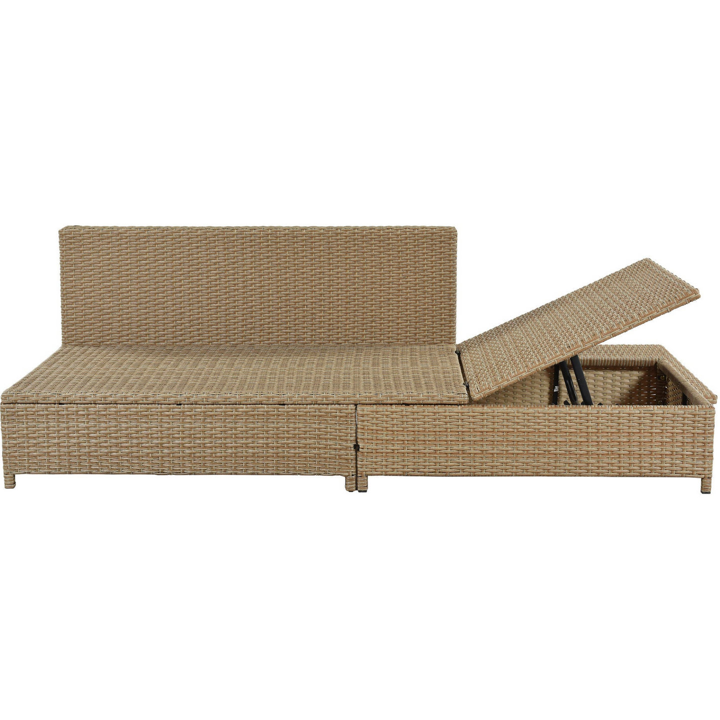 Sofa & Chair sets | Patio 3-Piece Rattan Sofa Set All Weather PE Wicker Sectional Set with Adjustable Chaise Lounge Frame and Tempered Glass Table, Natural Brown+ Beige Cushion | casafoyer.myshopify.com