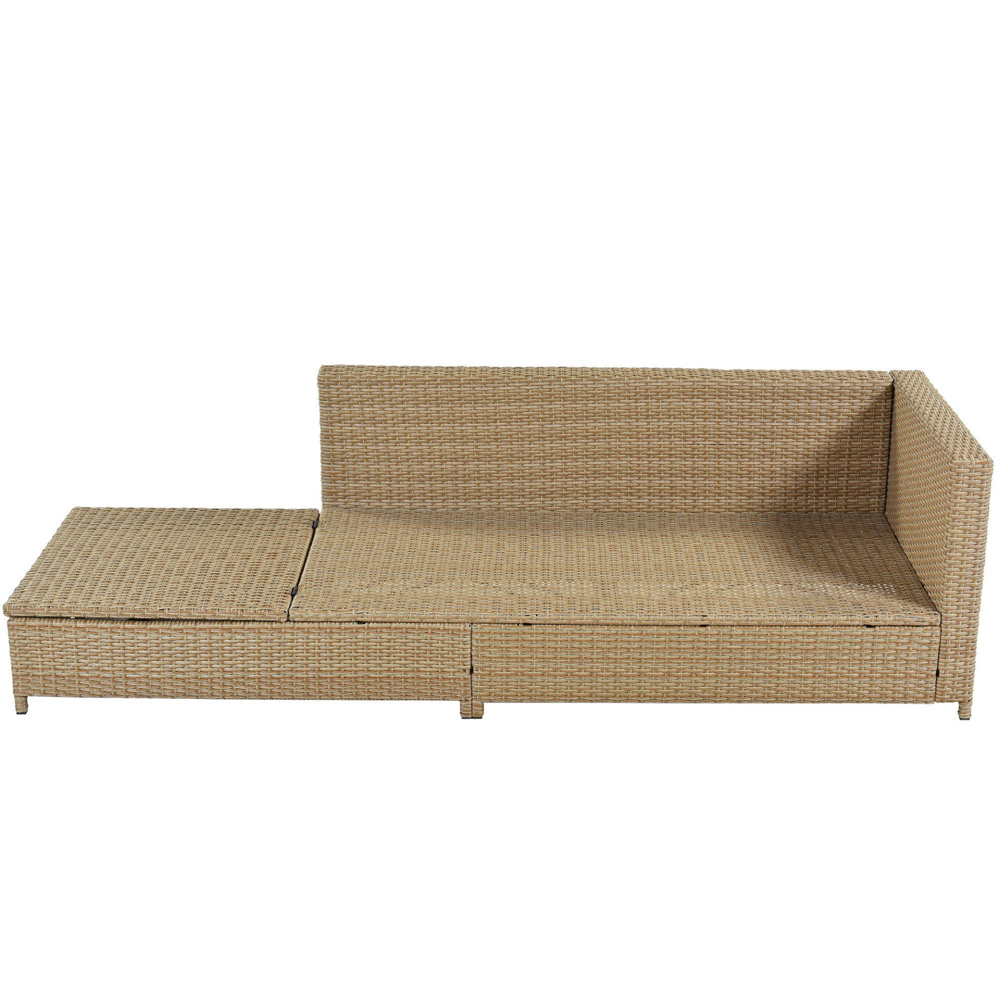 Sofa & Chair sets | Patio 3-Piece Rattan Sofa Set All Weather PE Wicker Sectional Set with Adjustable Chaise Lounge Frame and Tempered Glass Table, Natural Brown+ Beige Cushion | casafoyer.myshopify.com