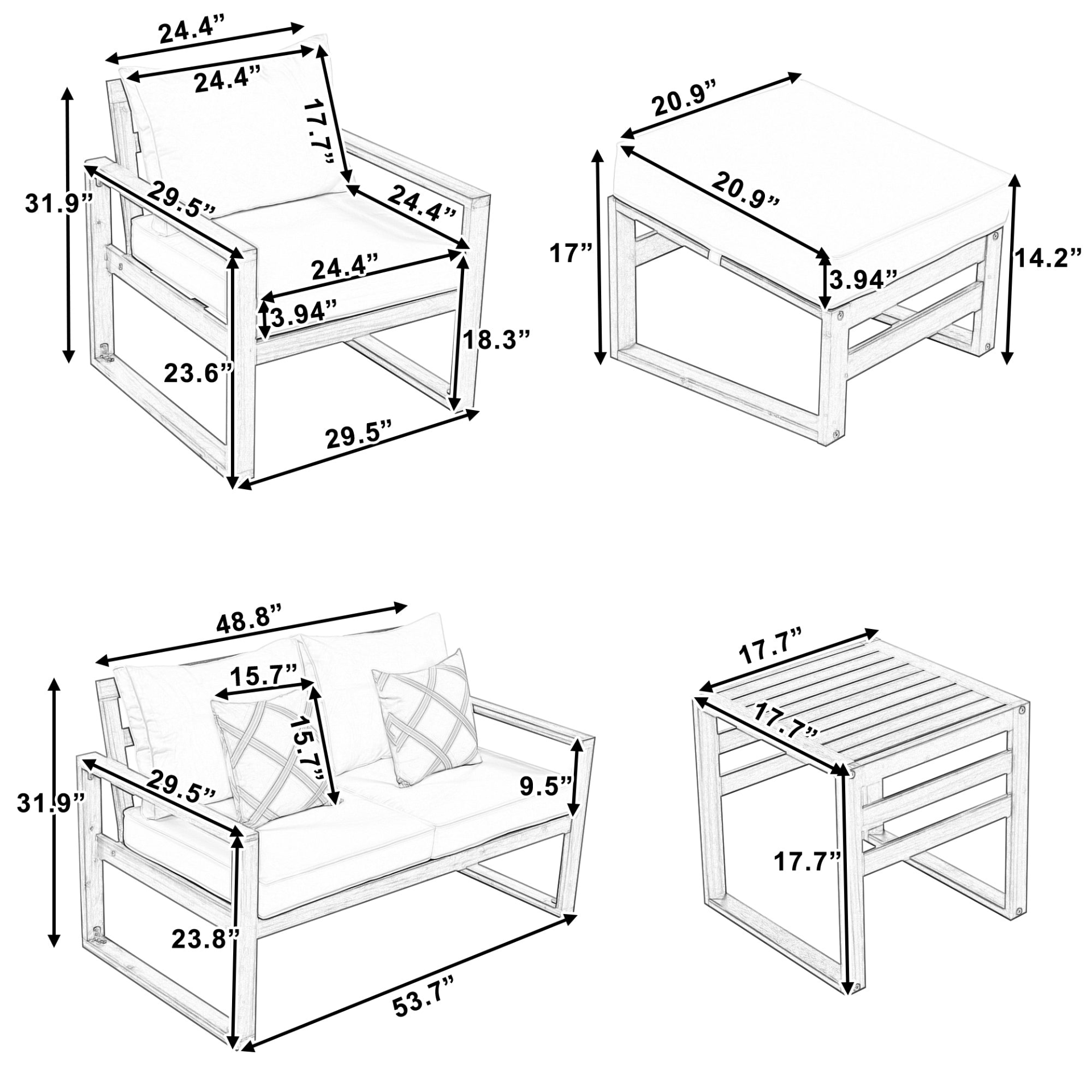 Patio Furntiure Sets | Outdoor Patio Wood 6-Piece Conversation Set, Sectional Garden Seating Groups Chat Set with Ottomans and Cushions for Backyard, Poolside, Balcony, Beige | casafoyer.myshopify.com