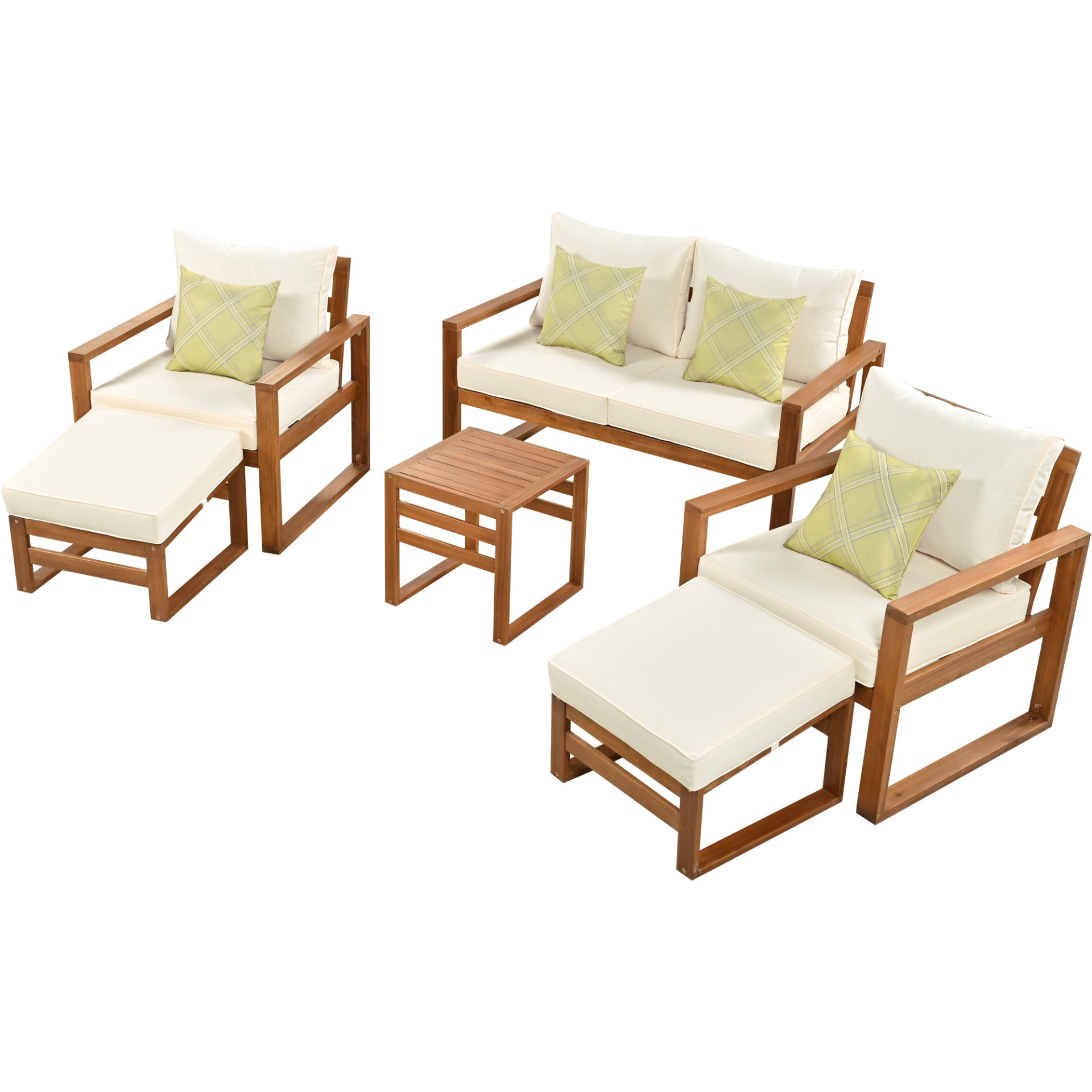 Patio Furntiure Sets | Outdoor Patio Wood 6-Piece Conversation Set, Sectional Garden Seating Groups Chat Set with Ottomans and Cushions for Backyard, Poolside, Balcony, Beige | casafoyer.myshopify.com