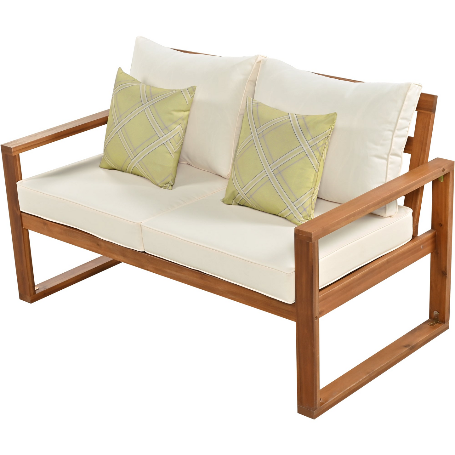 Patio Furntiure Sets | Outdoor Patio Wood 6-Piece Conversation Set, Sectional Garden Seating Groups Chat Set with Ottomans and Cushions for Backyard, Poolside, Balcony, Beige | casafoyer.myshopify.com