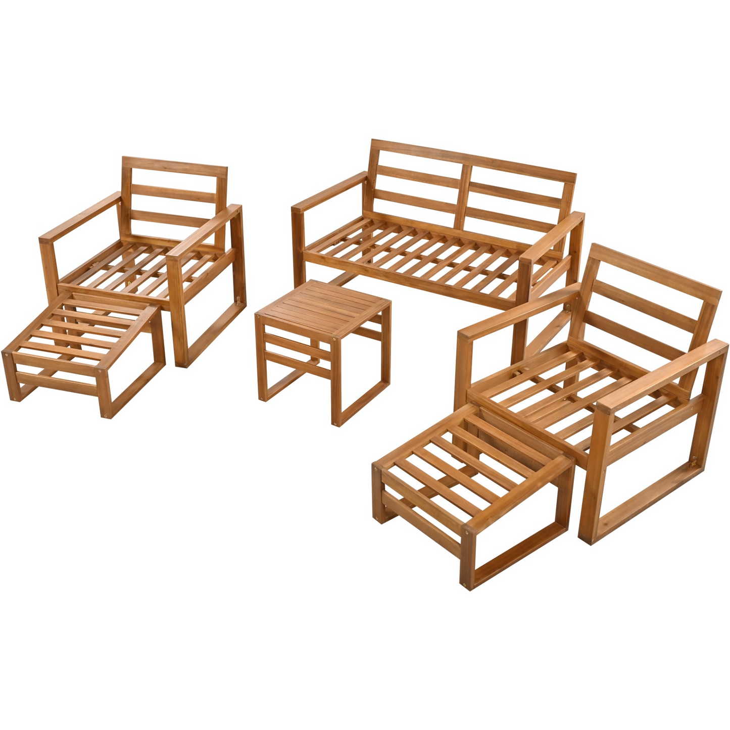 Patio Furntiure Sets | Outdoor Patio Wood 6-Piece Conversation Set, Sectional Garden Seating Groups Chat Set with Ottomans and Cushions for Backyard, Poolside, Balcony, Beige | casafoyer.myshopify.com