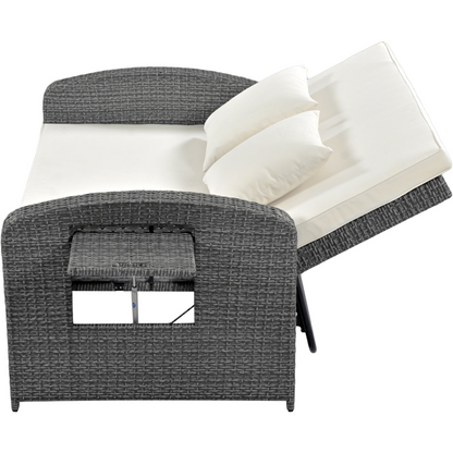 Patio Furntiure Sets | PE Wicker Rattan Double Chaise Lounge, 2-Person Reclining Daybed with Adjustable Back and Cushions, Free Furniture Protection Cover, White | casafoyer.myshopify.com