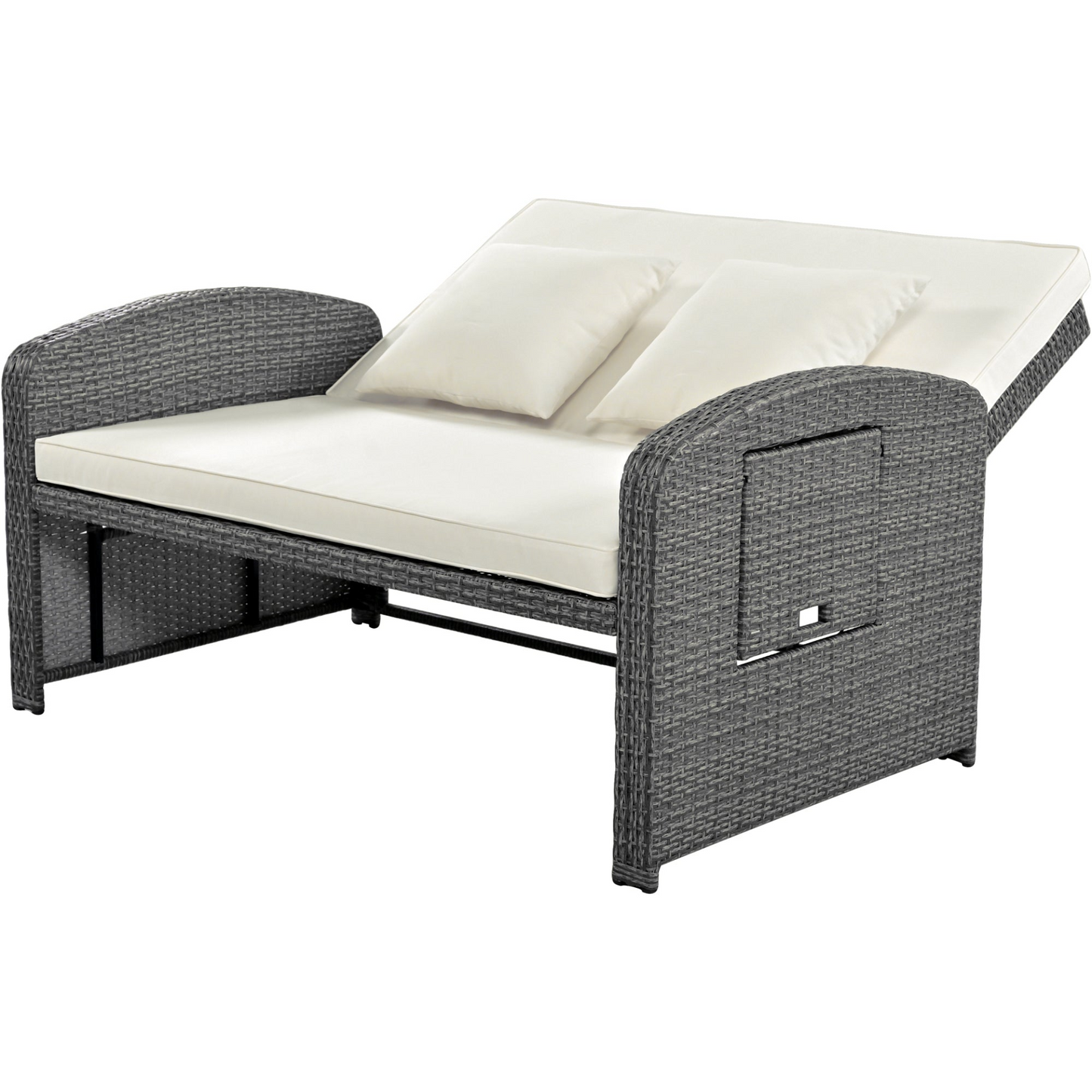 Patio Furntiure Sets | PE Wicker Rattan Double Chaise Lounge, 2-Person Reclining Daybed with Adjustable Back and Cushions, Free Furniture Protection Cover, White | casafoyer.myshopify.com