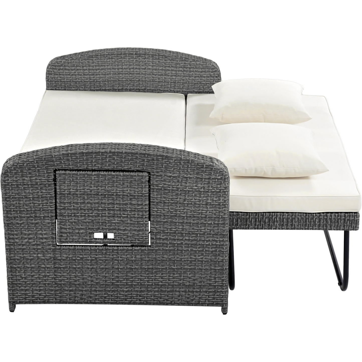 Patio Furntiure Sets | PE Wicker Rattan Double Chaise Lounge, 2-Person Reclining Daybed with Adjustable Back and Cushions, Free Furniture Protection Cover, White | casafoyer.myshopify.com