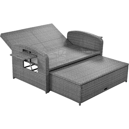 Patio Furntiure Sets | PE Wicker Rattan Double Chaise Lounge, 2-Person Reclining Daybed with Adjustable Back and Cushions, Free Furniture Protection Cover, White | casafoyer.myshopify.com