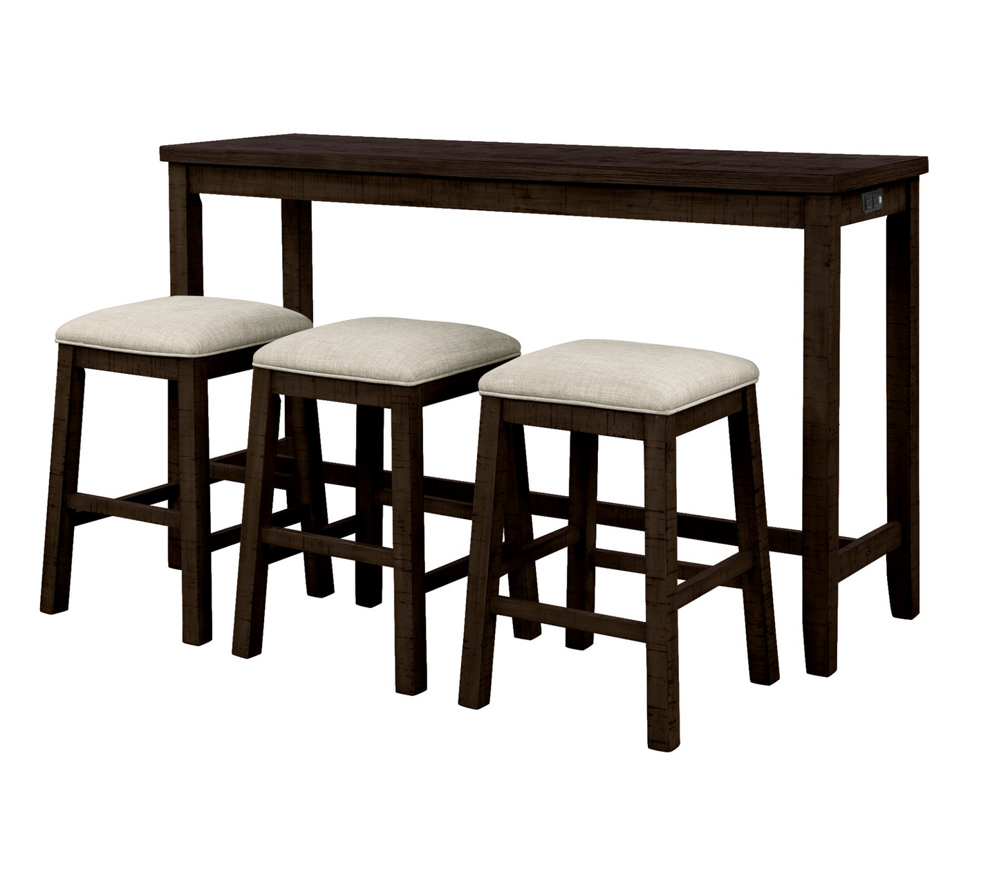 Dining Table | 4 Pieces Counter Height Table with Fabric Padded Stools, Rustic Bar Dining Set with Socket, Brown | casafoyer.myshopify.com