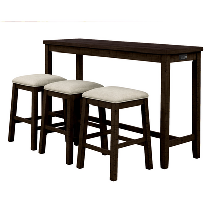 Dining Table | 4 Pieces Counter Height Table with Fabric Padded Stools, Rustic Bar Dining Set with Socket, Brown | casafoyer.myshopify.com