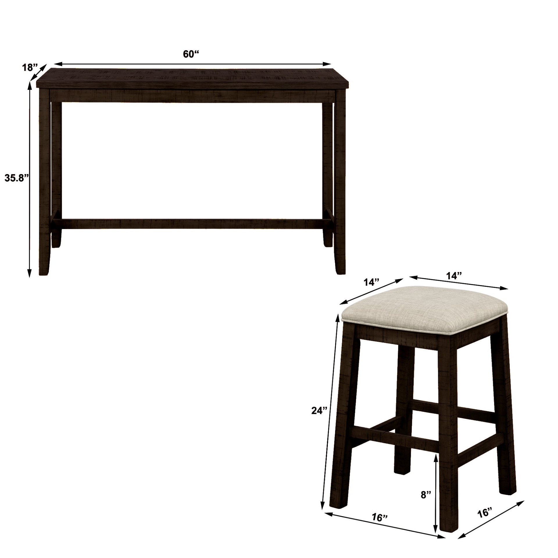 Dining Table | 4 Pieces Counter Height Table with Fabric Padded Stools, Rustic Bar Dining Set with Socket, Brown | casafoyer.myshopify.com