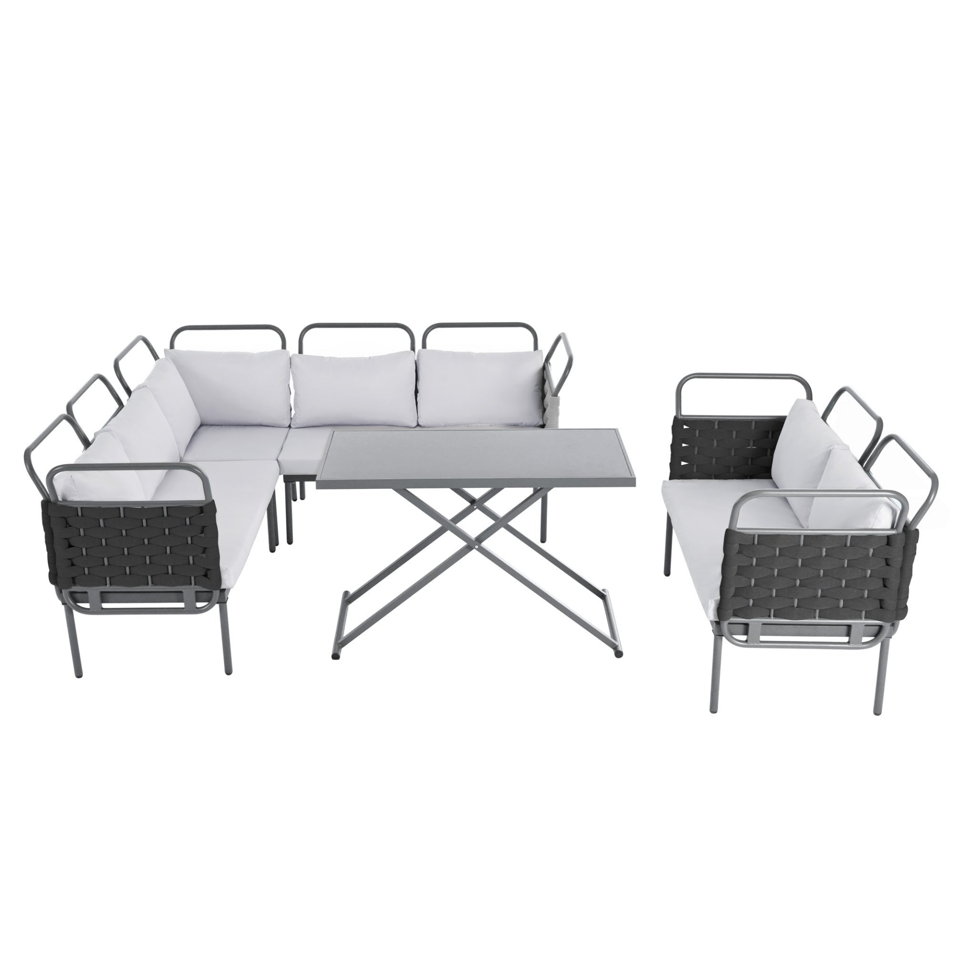 Patio Furntiure Sets | 5-Piece Modern Patio Sectional Sofa Set Outdoor Woven Rope Furniture Set with Glass Table and Cushions, Black+Gray | casafoyer.myshopify.com