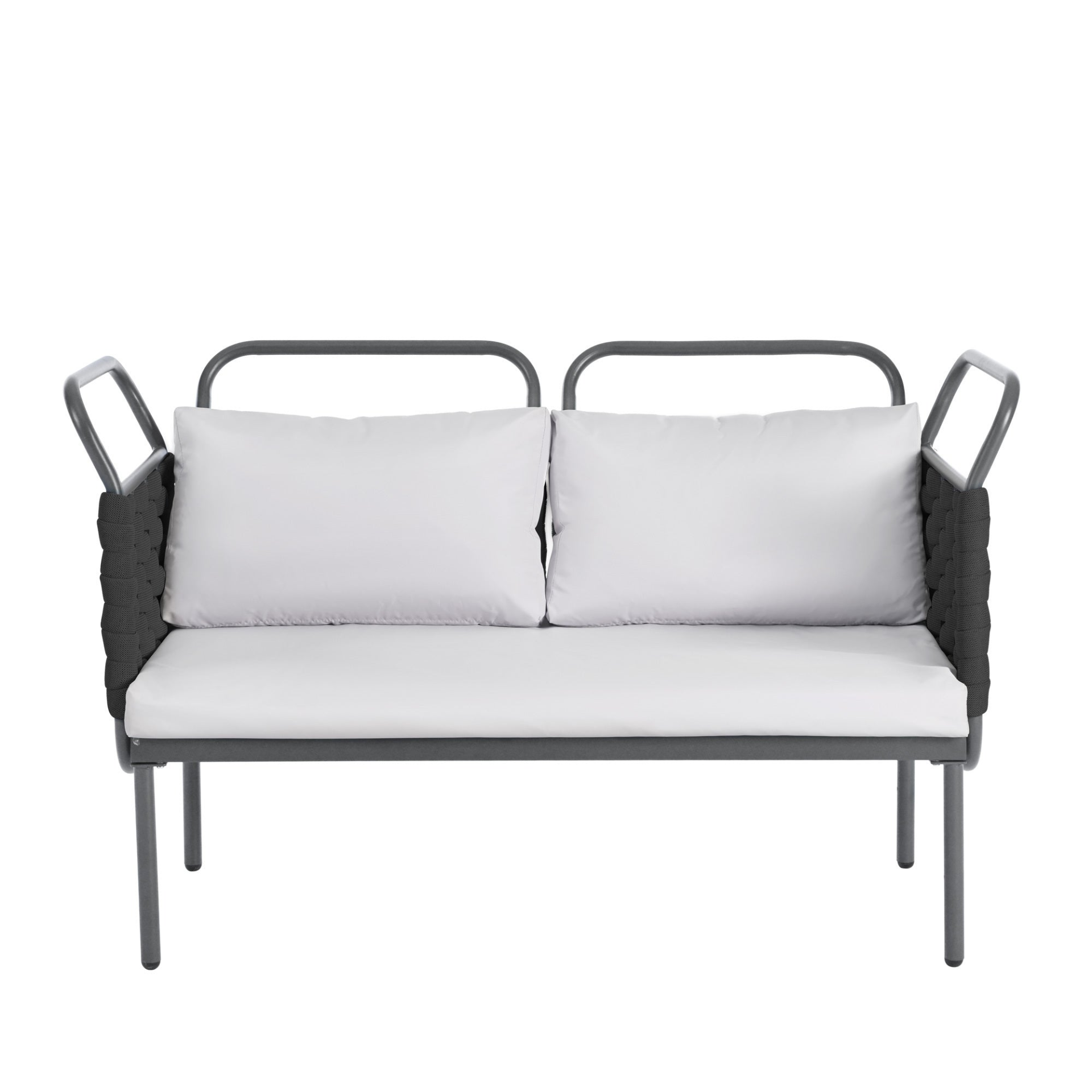 Patio Furntiure Sets | 5-Piece Modern Patio Sectional Sofa Set Outdoor Woven Rope Furniture Set with Glass Table and Cushions, Black+Gray | casafoyer.myshopify.com