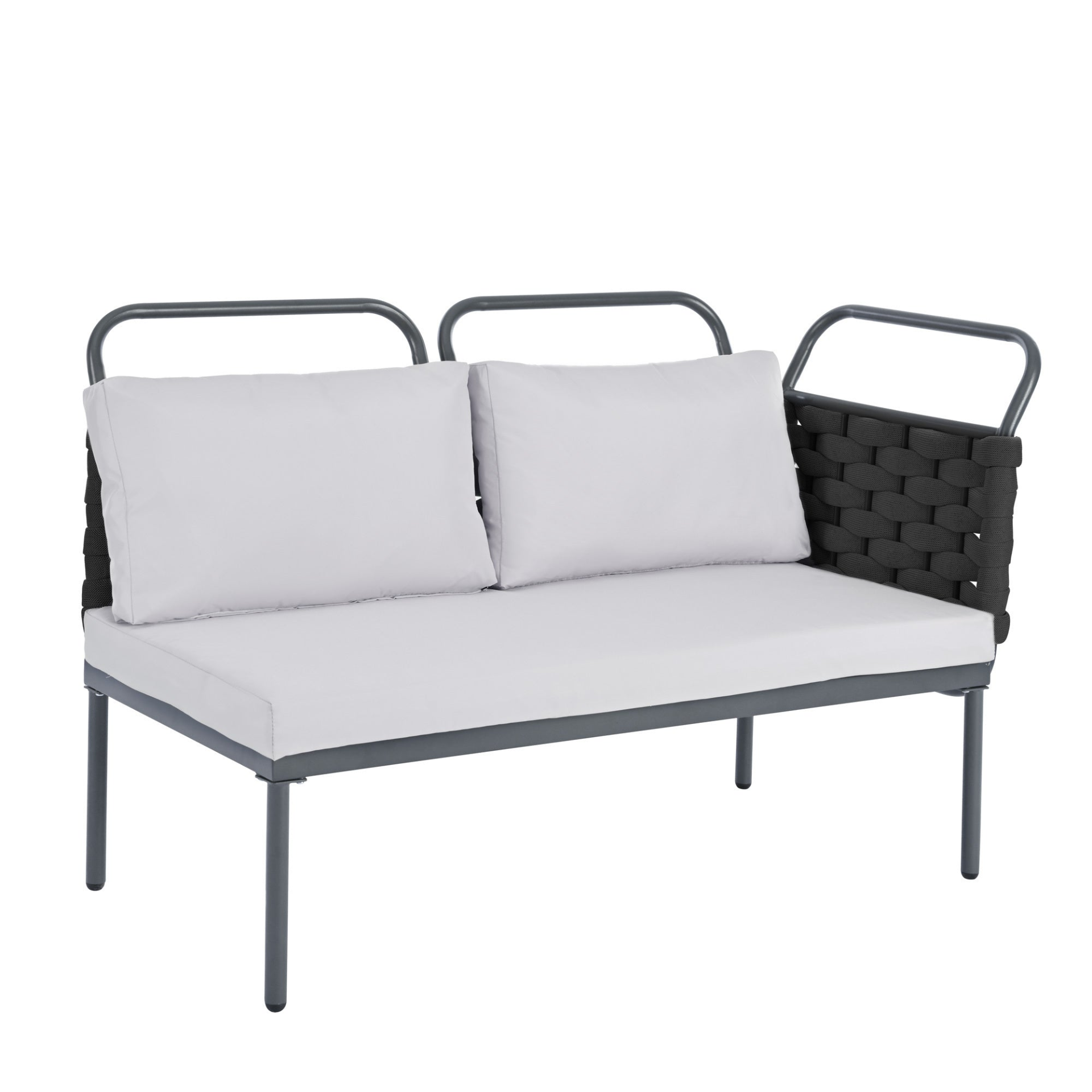 Patio Furntiure Sets | 5-Piece Modern Patio Sectional Sofa Set Outdoor Woven Rope Furniture Set with Glass Table and Cushions, Black+Gray | casafoyer.myshopify.com