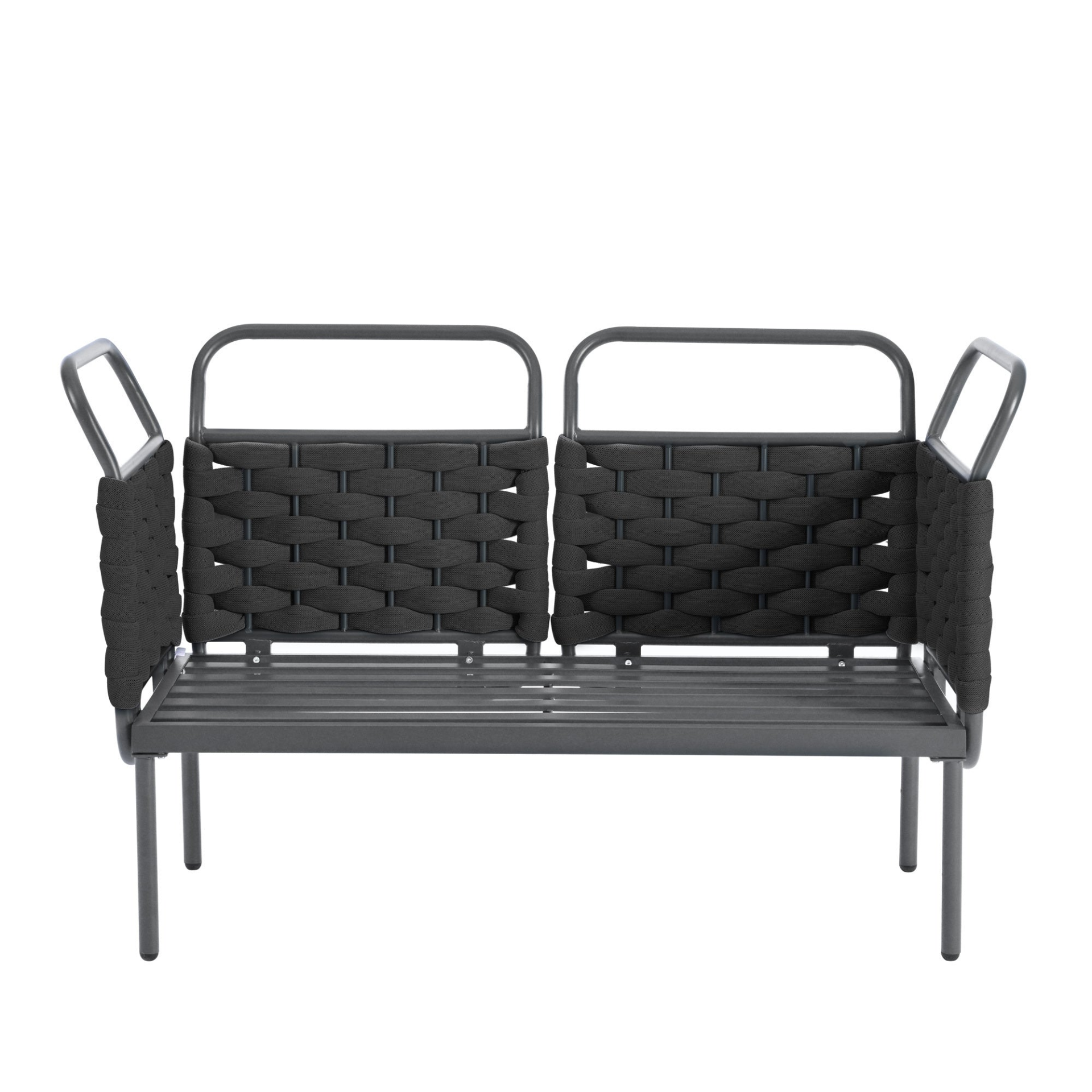 Patio Furntiure Sets | 5-Piece Modern Patio Sectional Sofa Set Outdoor Woven Rope Furniture Set with Glass Table and Cushions, Black+Gray | casafoyer.myshopify.com