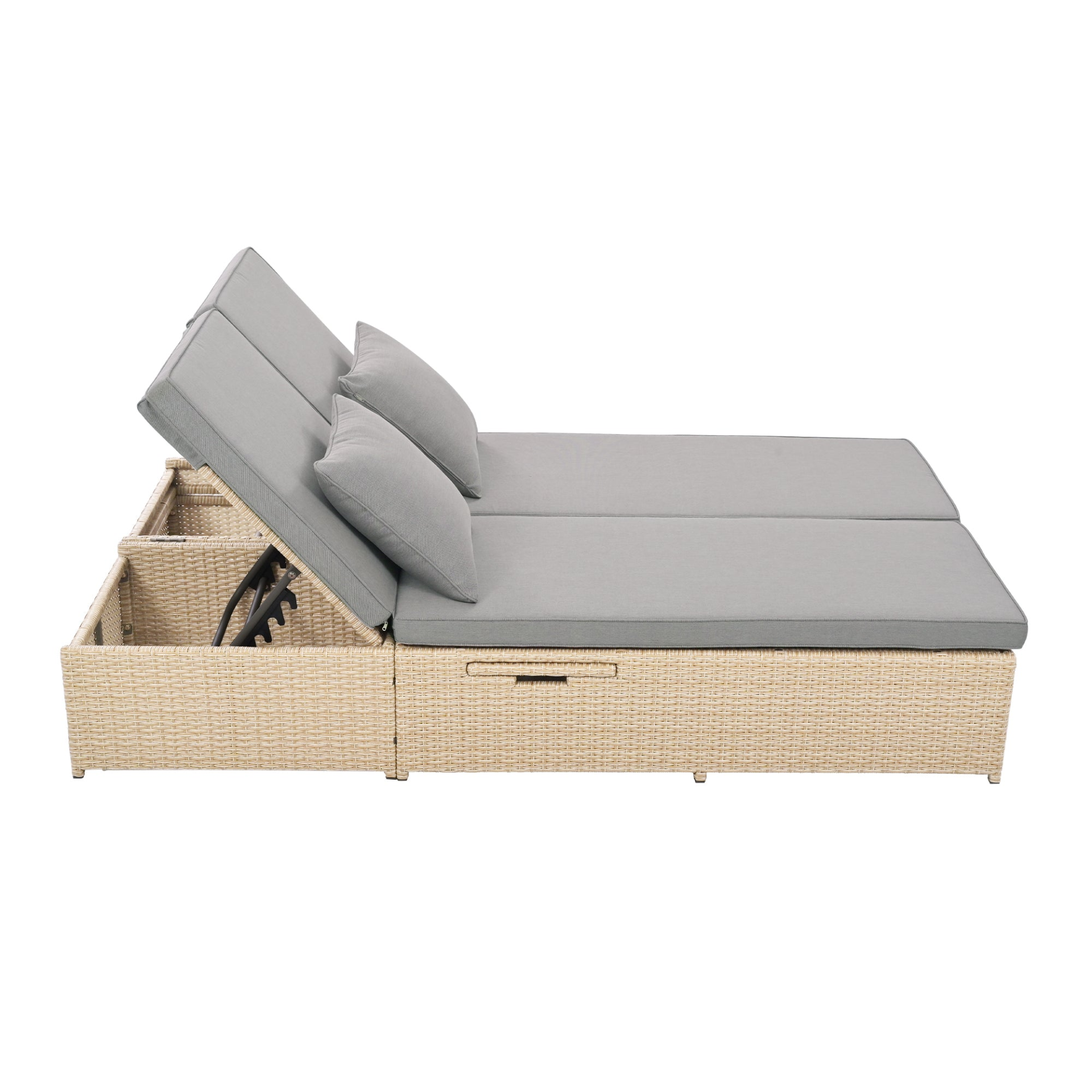 Patio Furntiure Sets | Outdoor Double Sunbed, Wicker Rattan Patio Reclining Chairs with Adjustable Backrest and Seat, Conversational Set for 2 Person, Brown | casafoyer.myshopify.com