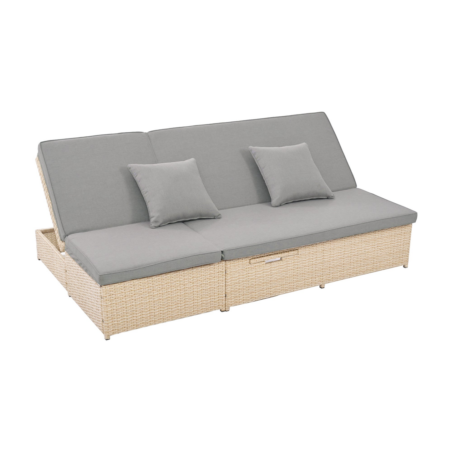 Patio Furntiure Sets | Outdoor Double Sunbed, Wicker Rattan Patio Reclining Chairs with Adjustable Backrest and Seat, Conversational Set for 2 Person, Brown | casafoyer.myshopify.com