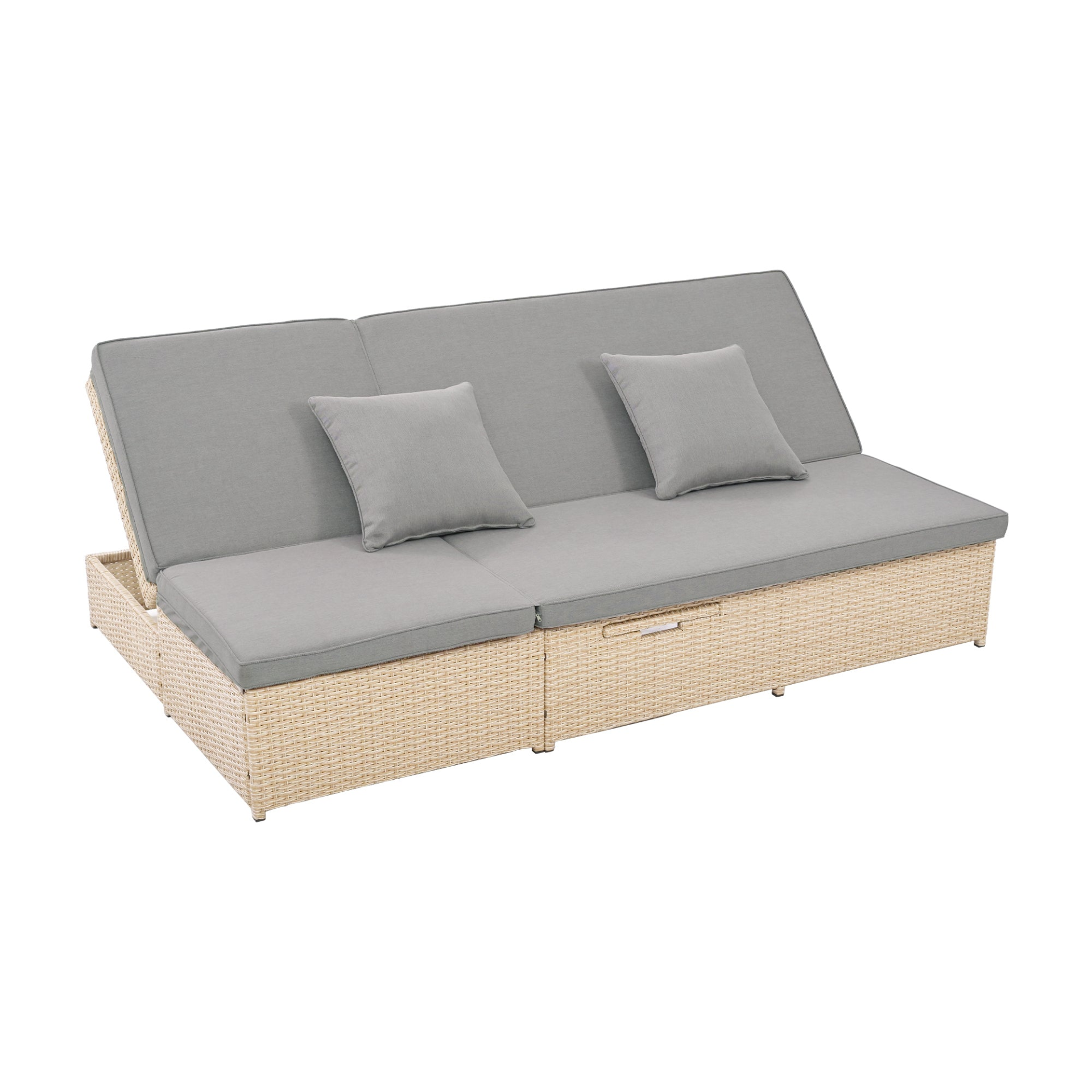 Patio Furntiure Sets | Outdoor Double Sunbed, Wicker Rattan Patio Reclining Chairs with Adjustable Backrest and Seat, Conversational Set for 2 Person, Brown | casafoyer.myshopify.com