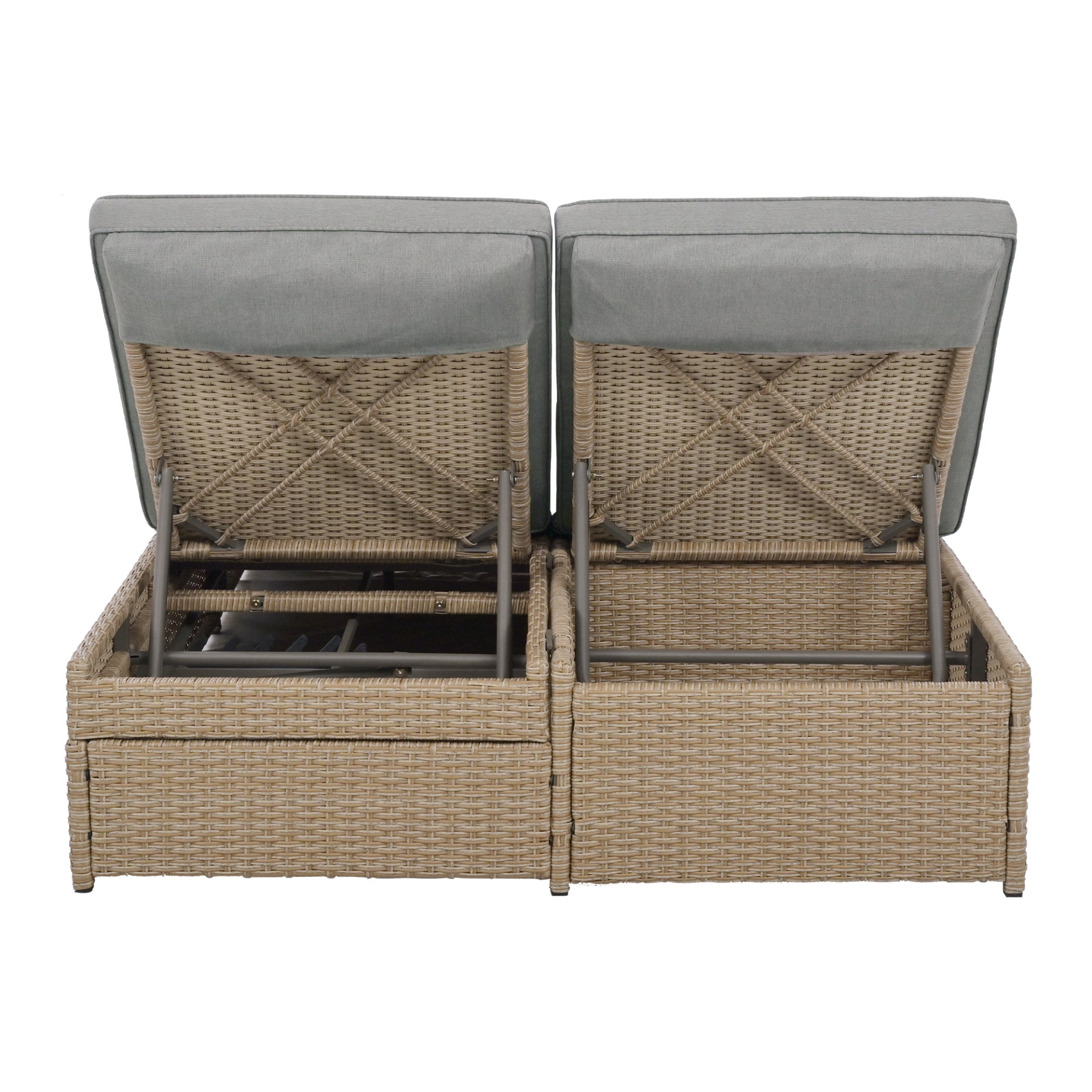 Patio Furntiure Sets | Outdoor Double Sunbed, Wicker Rattan Patio Reclining Chairs with Adjustable Backrest and Seat, Conversational Set for 2 Person, Brown | casafoyer.myshopify.com