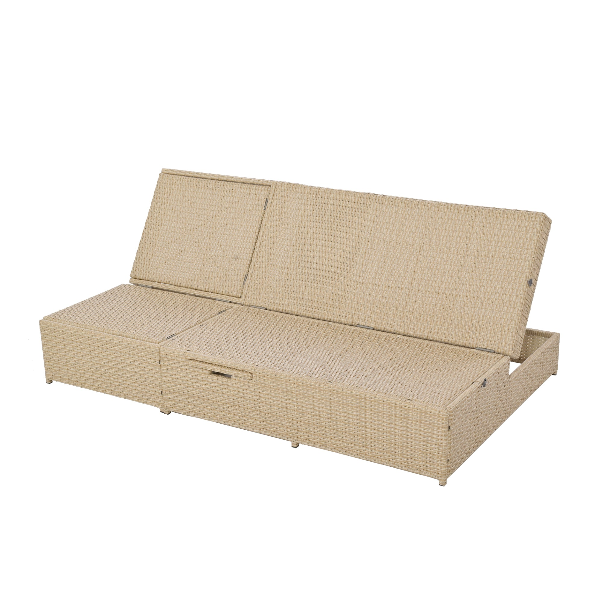 Patio Furntiure Sets | Outdoor Double Sunbed, Wicker Rattan Patio Reclining Chairs with Adjustable Backrest and Seat, Conversational Set for 2 Person, Brown | casafoyer.myshopify.com