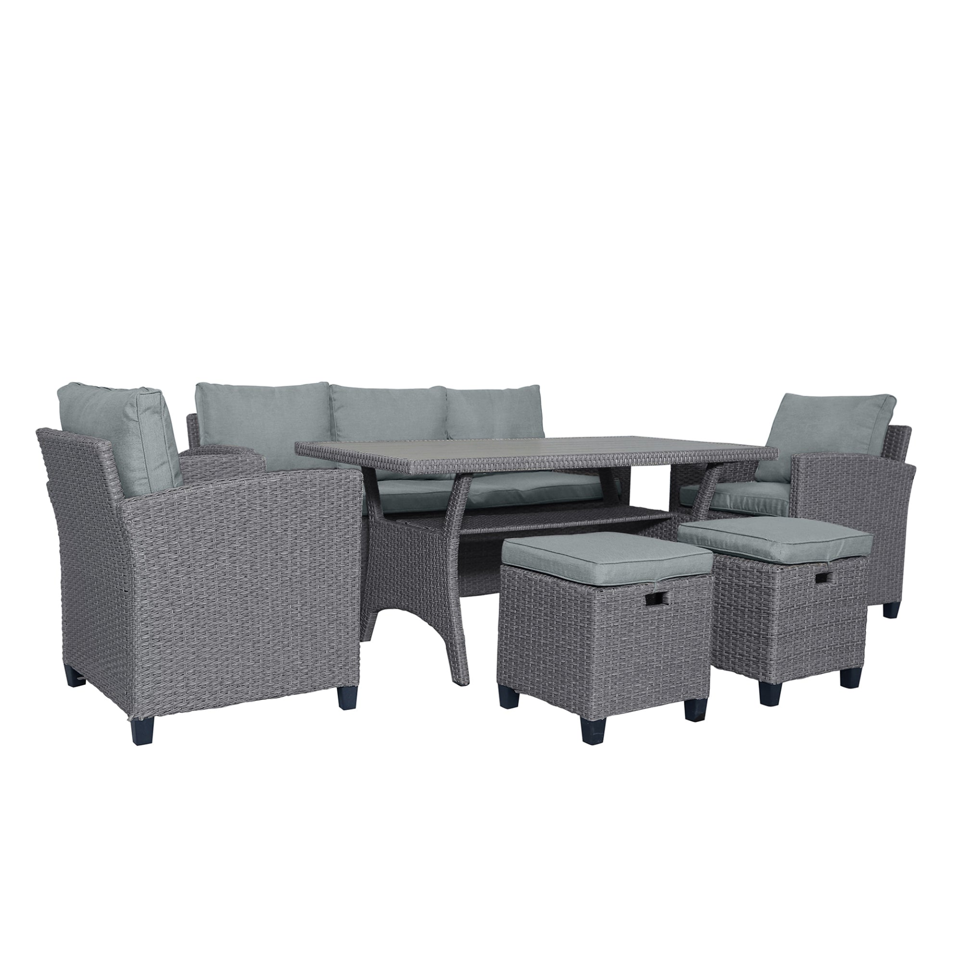 Patio Furntiure Sets | 6-Piece Outdoor Rattan Wicker Set Patio Garden Backyard Sofa, Chair, Stools and Table(Gray Rattan+Gray Cushion) | casafoyer.myshopify.com