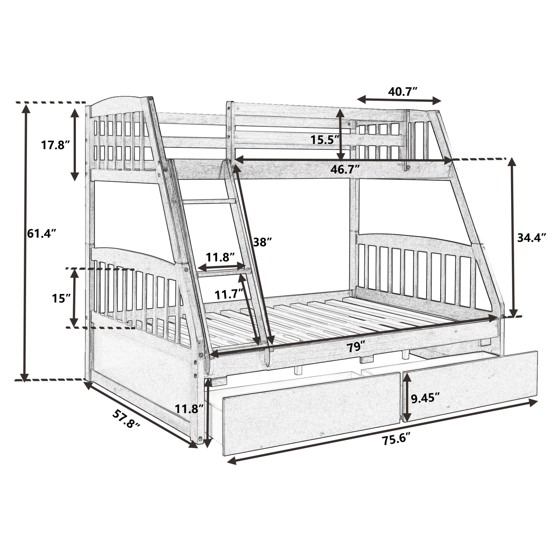 Sofa & Chair sets | Solid Wood Twin Over Full Bunk Bed with Two Storage Drawers, Espresso | casafoyer.myshopify.com