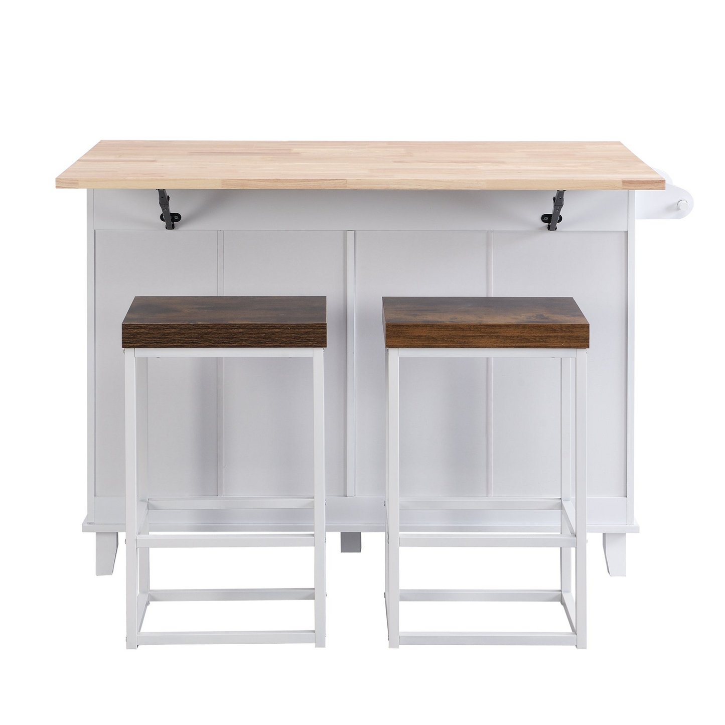 Dining Table | Farmhouse Kitchen Island Set with Drop Leaf and 2 Seatings,Dining Table Set with Storage Cabinet, Drawers and Towel Rack, White+Rustic Brown | casafoyer.myshopify.com