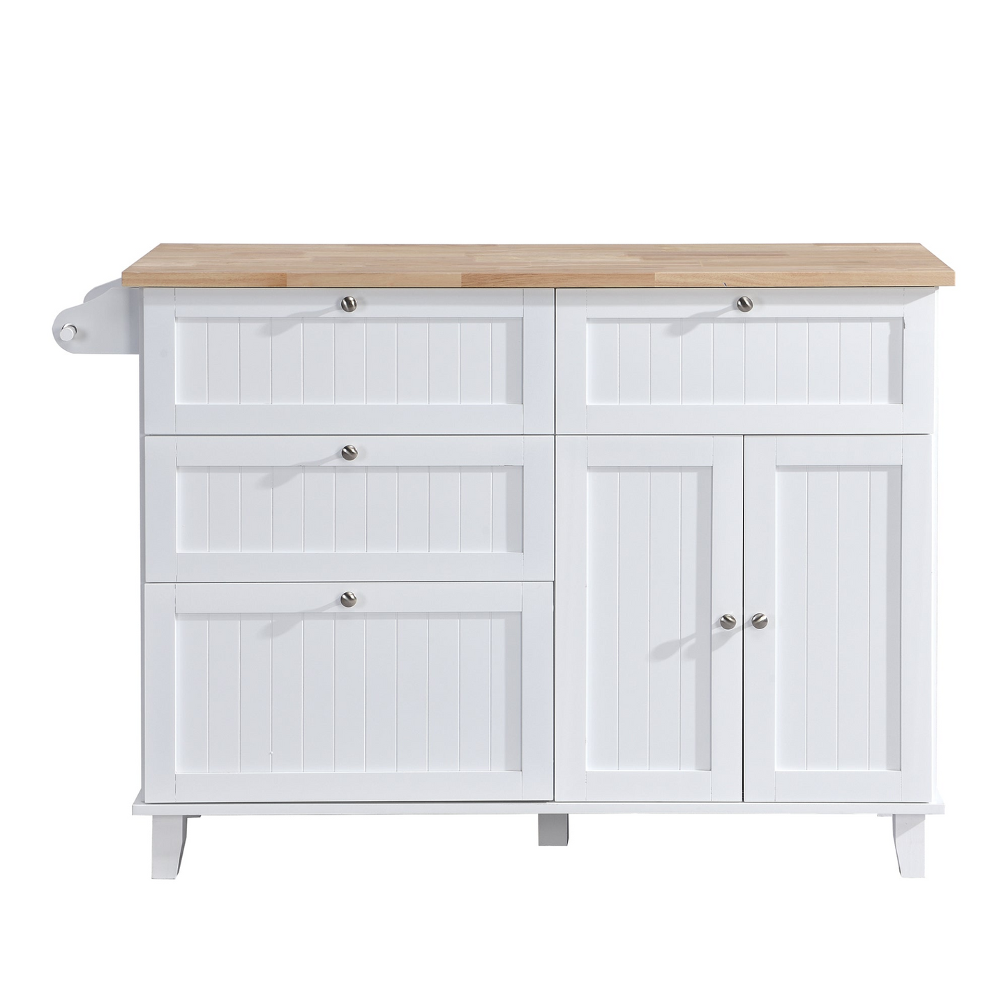 Dining Table | Farmhouse Kitchen Island Set with Drop Leaf and 2 Seatings,Dining Table Set with Storage Cabinet, Drawers and Towel Rack, White+Rustic Brown | casafoyer.myshopify.com