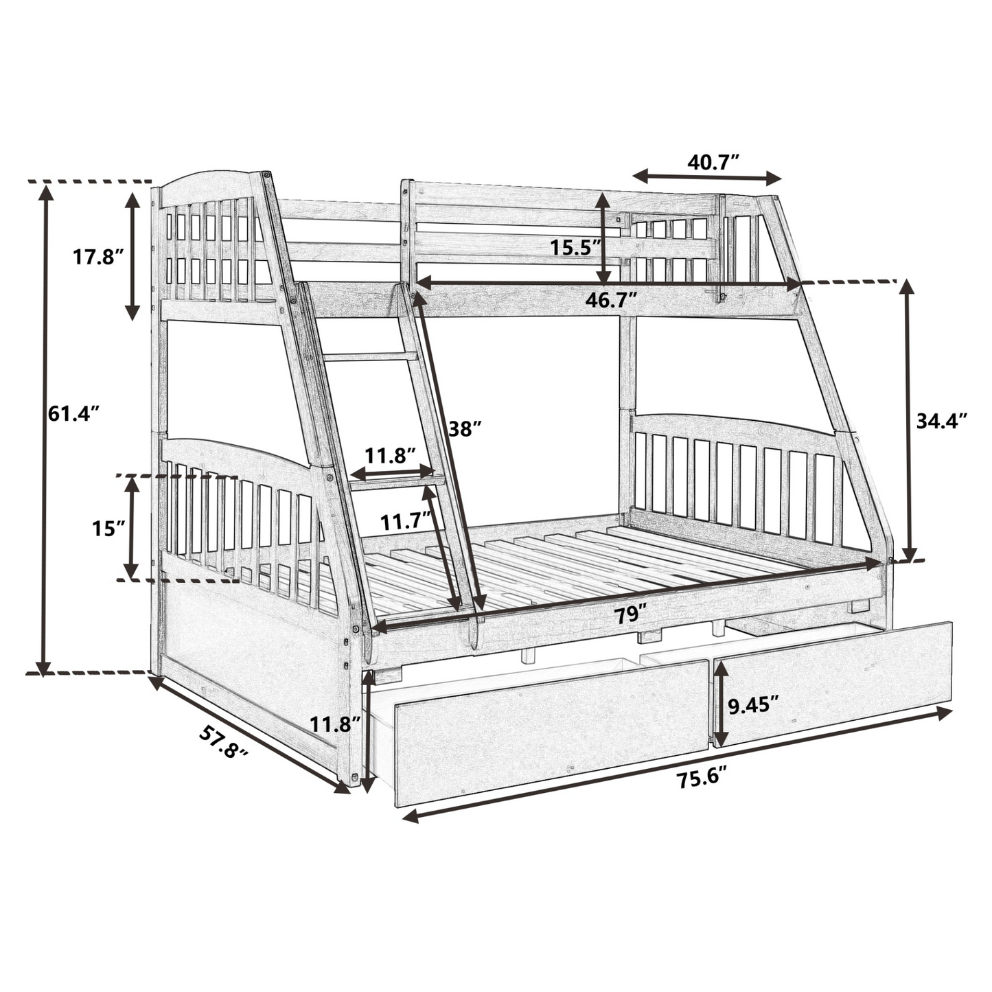 Sofa & Chair sets | Solid Wood Twin Over Full Bunk Bed with Two Storage Drawers, White | casafoyer.myshopify.com