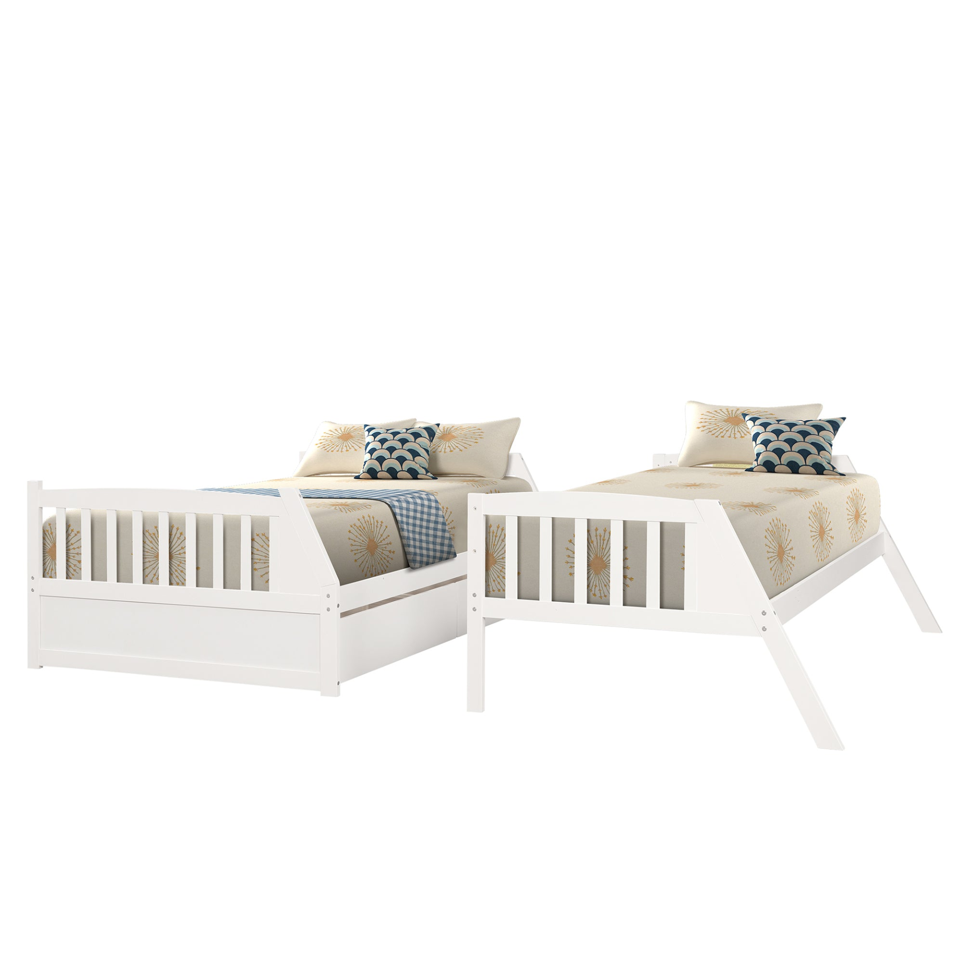 Sofa & Chair sets | Solid Wood Twin Over Full Bunk Bed with Two Storage Drawers, White | casafoyer.myshopify.com