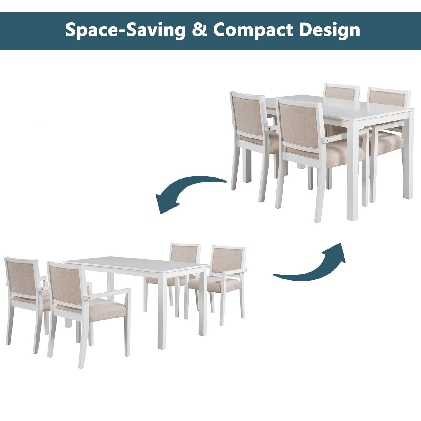 Dining Table | Wood 5-Piece Dining Table Set with 4 Arm Upholstered Dining Chairs,Beige | casafoyer.myshopify.com