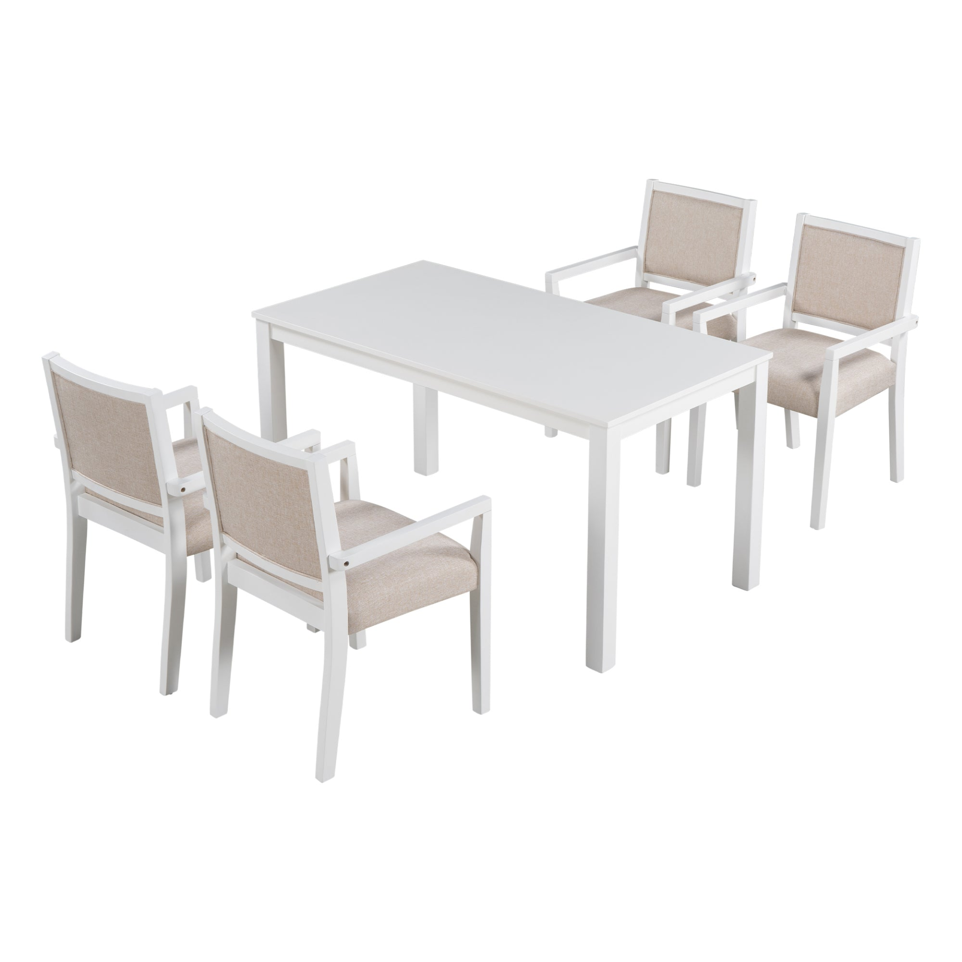 Dining Table | Wood 5-Piece Dining Table Set with 4 Arm Upholstered Dining Chairs,Beige | casafoyer.myshopify.com