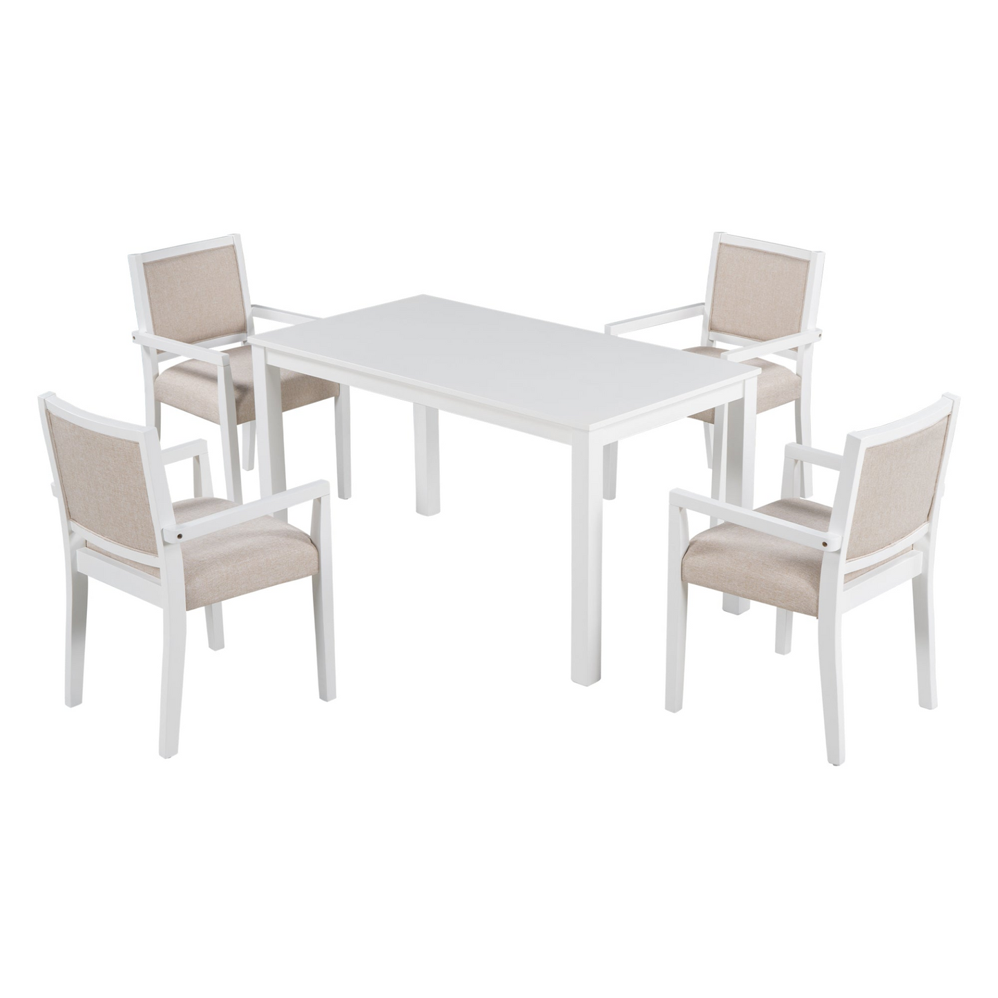 Dining Table | Wood 5-Piece Dining Table Set with 4 Arm Upholstered Dining Chairs,Beige | casafoyer.myshopify.com