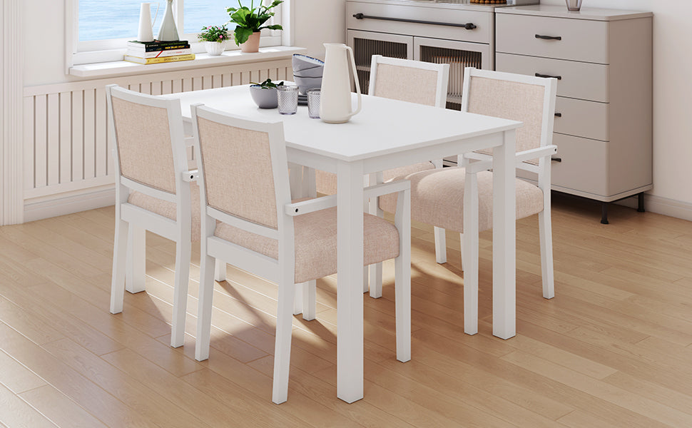 Dining Table | Wood 5-Piece Dining Table Set with 4 Arm Upholstered Dining Chairs,Beige | casafoyer.myshopify.com