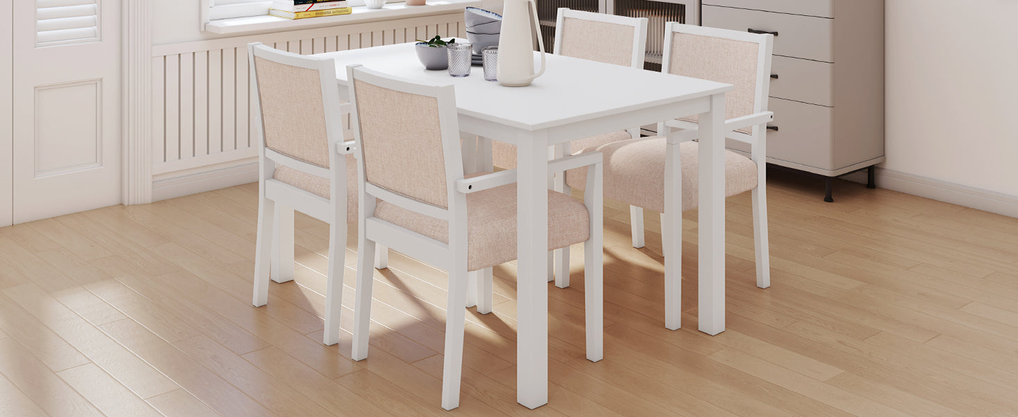 Dining Table | Wood 5-Piece Dining Table Set with 4 Arm Upholstered Dining Chairs,Beige | casafoyer.myshopify.com