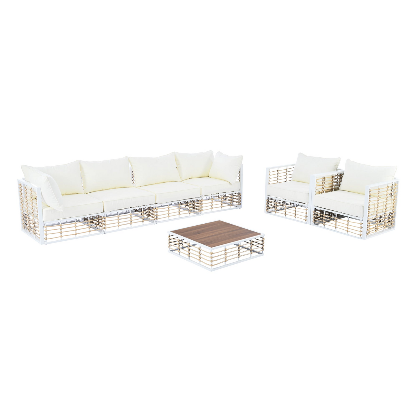 Patio Furntiure Sets | Modern Minimalist 7-Piece Metal Patio Sectional Sofa Set, All-Weather Garden Conversational Furniture Set with Thick Cushions and Coffee Table for Indoor Outdoor, White | casafoyer.myshopify.com