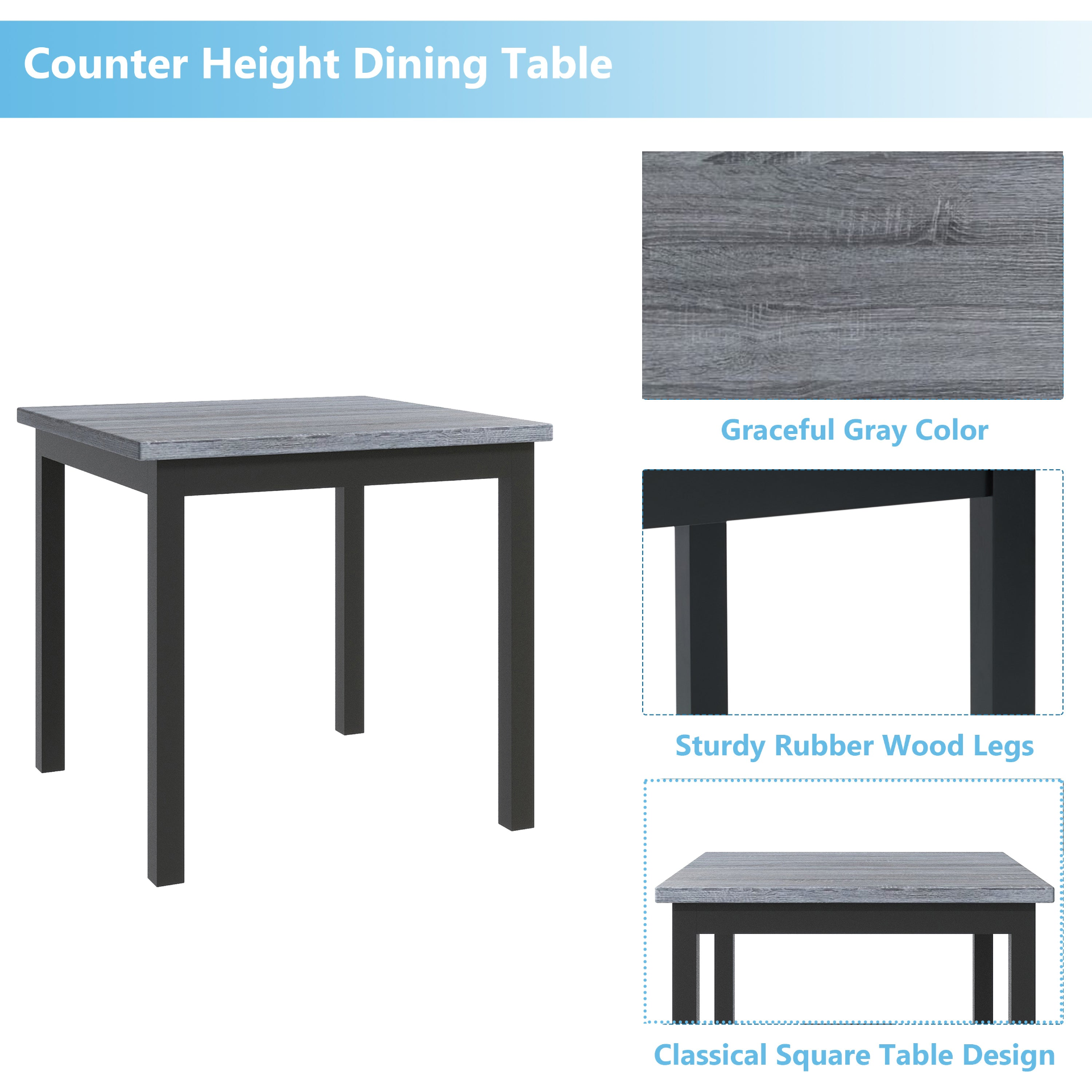 Dining Table | 5-Piece Counter Height Dining Set Wood Square Dining Room Table and Chairs Stools w/Footrest & 4 Upholstered high-back Chairs,Black | casafoyer.myshopify.com