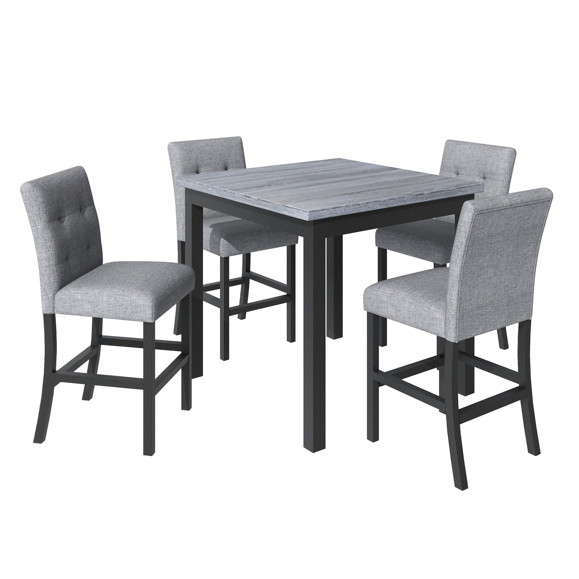 Dining Table | 5-Piece Counter Height Dining Set Wood Square Dining Room Table and Chairs Stools w/Footrest & 4 Upholstered high-back Chairs,Black | casafoyer.myshopify.com